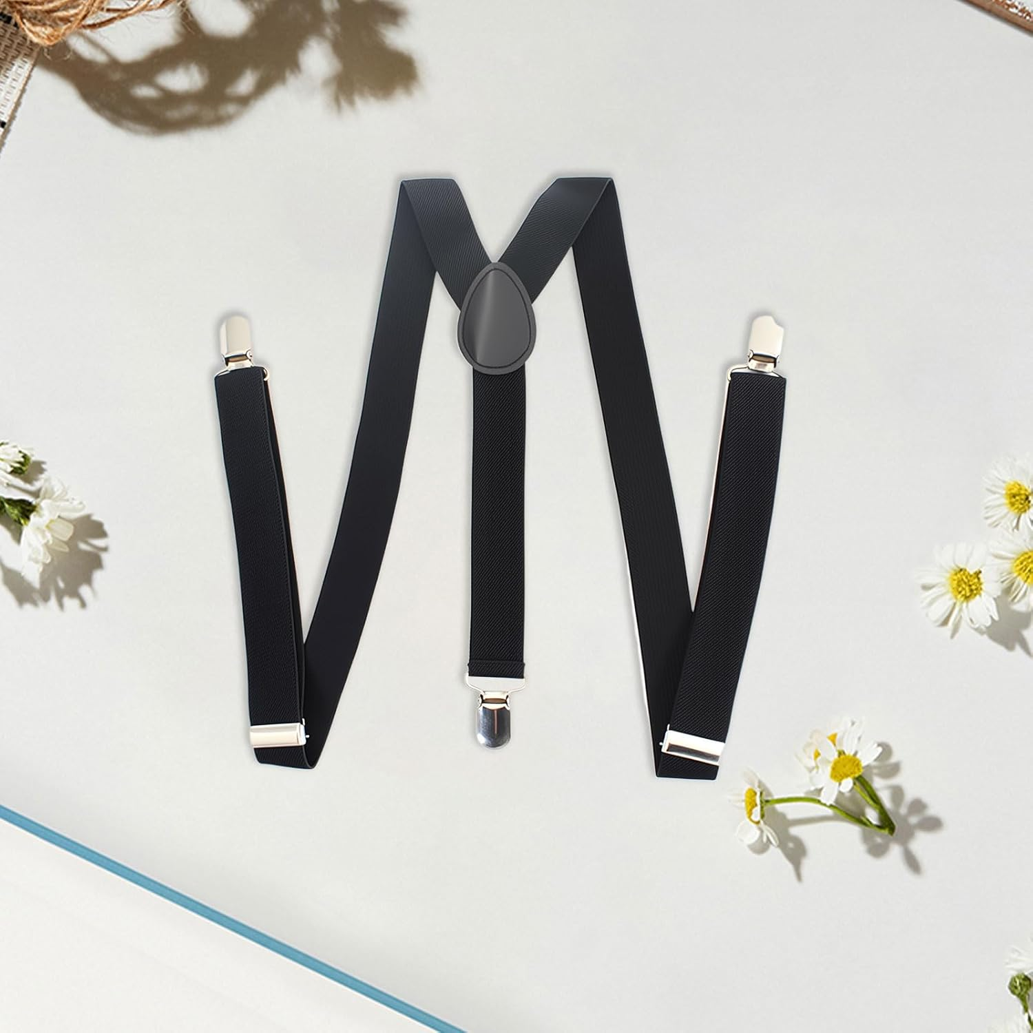 Suspenders Men, Black Suspenders, Solid Straight Clip Suspender, Elastic and Adjustable Men'S Braces(Black) image number 4