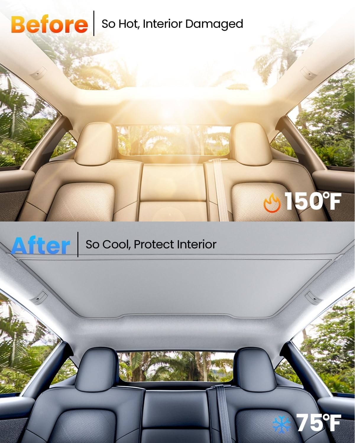 REEVAA 2025 Upgrade Tesla Model Y New (Juniper) Sunshade Roof [No Gaps, No-Sagging] Tesla Y Accessories Heat Insulation Foldable Glass Sunroof Cover for Model Y Juniper 2025-2026, 2PCS, Gray image number 2