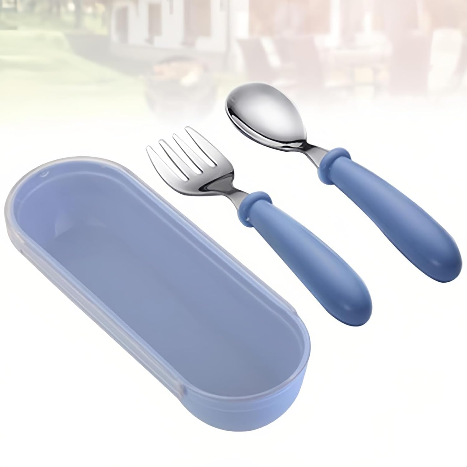 Taoluwin 1Sets Toddler Cutlery, Kids Cutlery Set, on the Go Fork and Spoon Set, Toddler Silicone Stainless Steel Utensils Spoon Fork, for Baby Toddler BPA Free with Silicone Holding image number 1