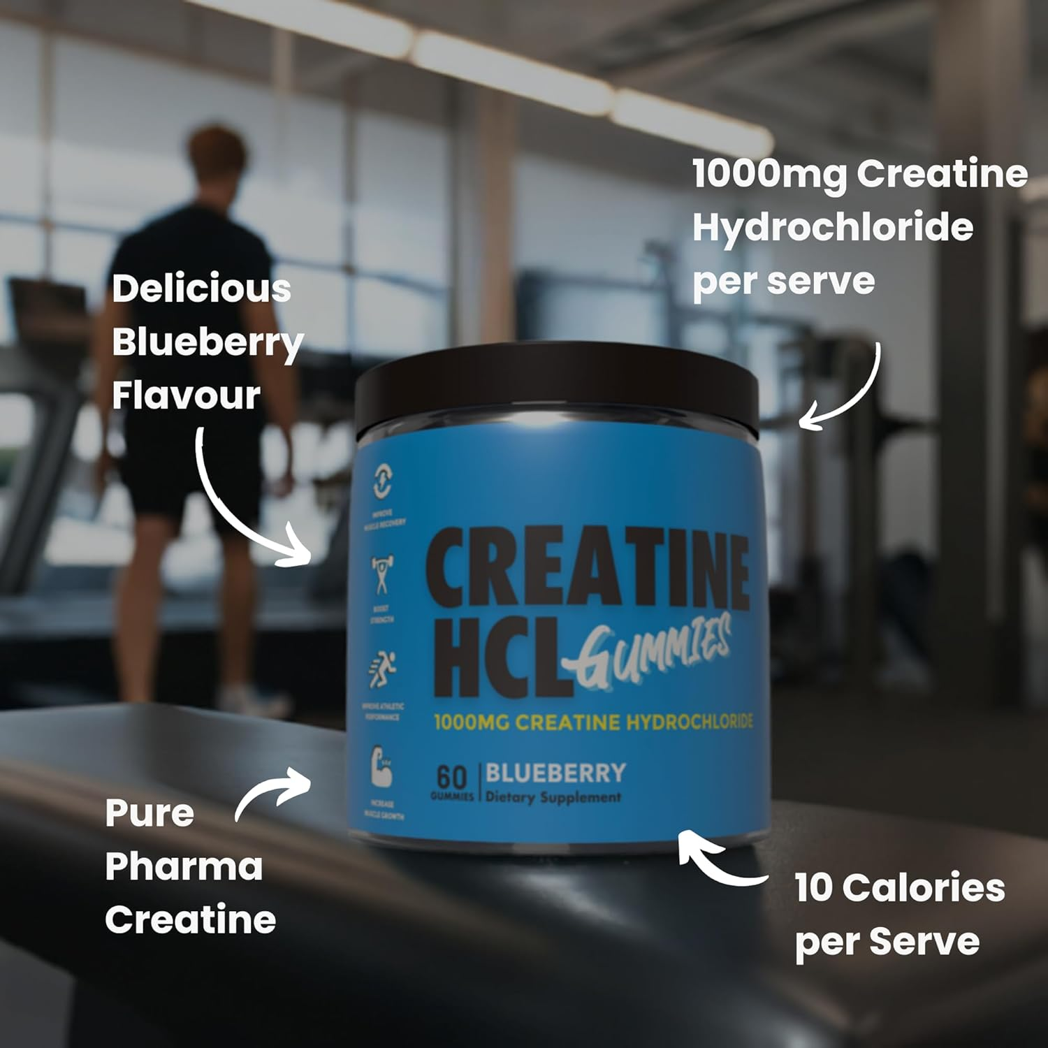 Creatine HCL Gummies &ndash; 1000Mg Blueberry Flavor for Rapid Absorption | Enhance Muscle Size, Strength, Endurance & Power | No Loading Required, Faster than Creatine Monohydrate | 30 Serves image number 5