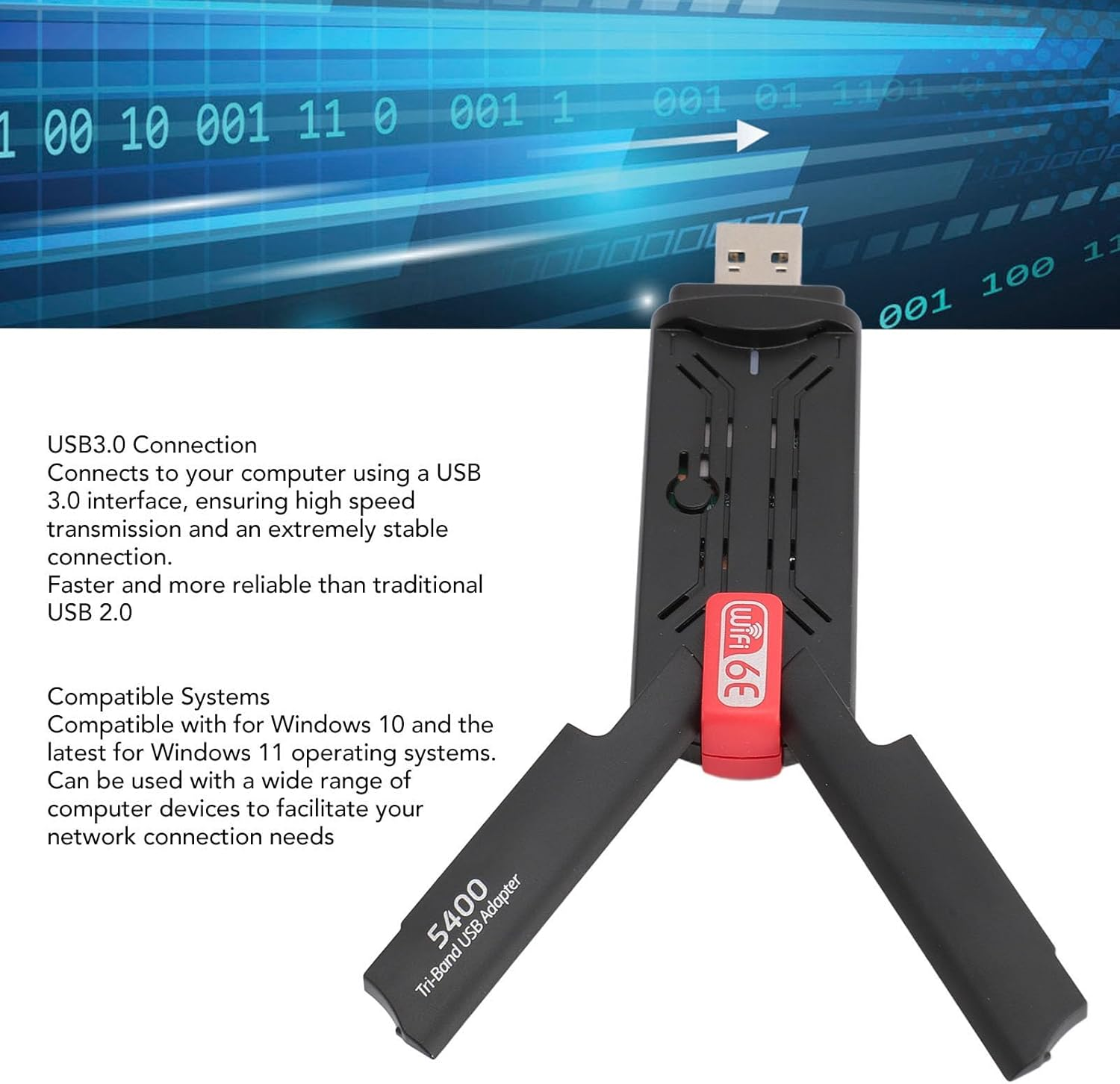 Ultra High Speed ​​5400Mbit/S Wifi6E Band USB Network Adapter for Desktop -Laptop -PC, Supports 2.4 G 5G 6G, Compatible with 10/11 image number 4