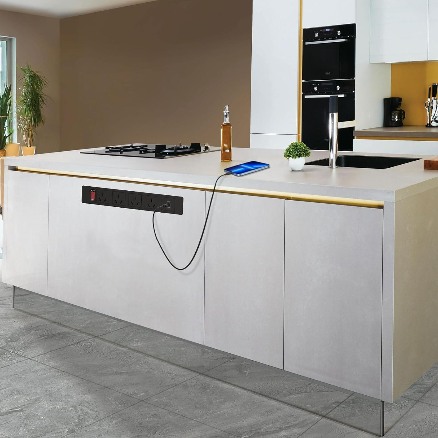 Flush Mount Recessed Power Outlet with 4 Plugs, 2 USB Ports, 1 USB-C, Switch, Standard Desk Charging Station Power Strip Recessed Power Strip USB C Compact Design for Furniture and Desktops, 2500W image number 5