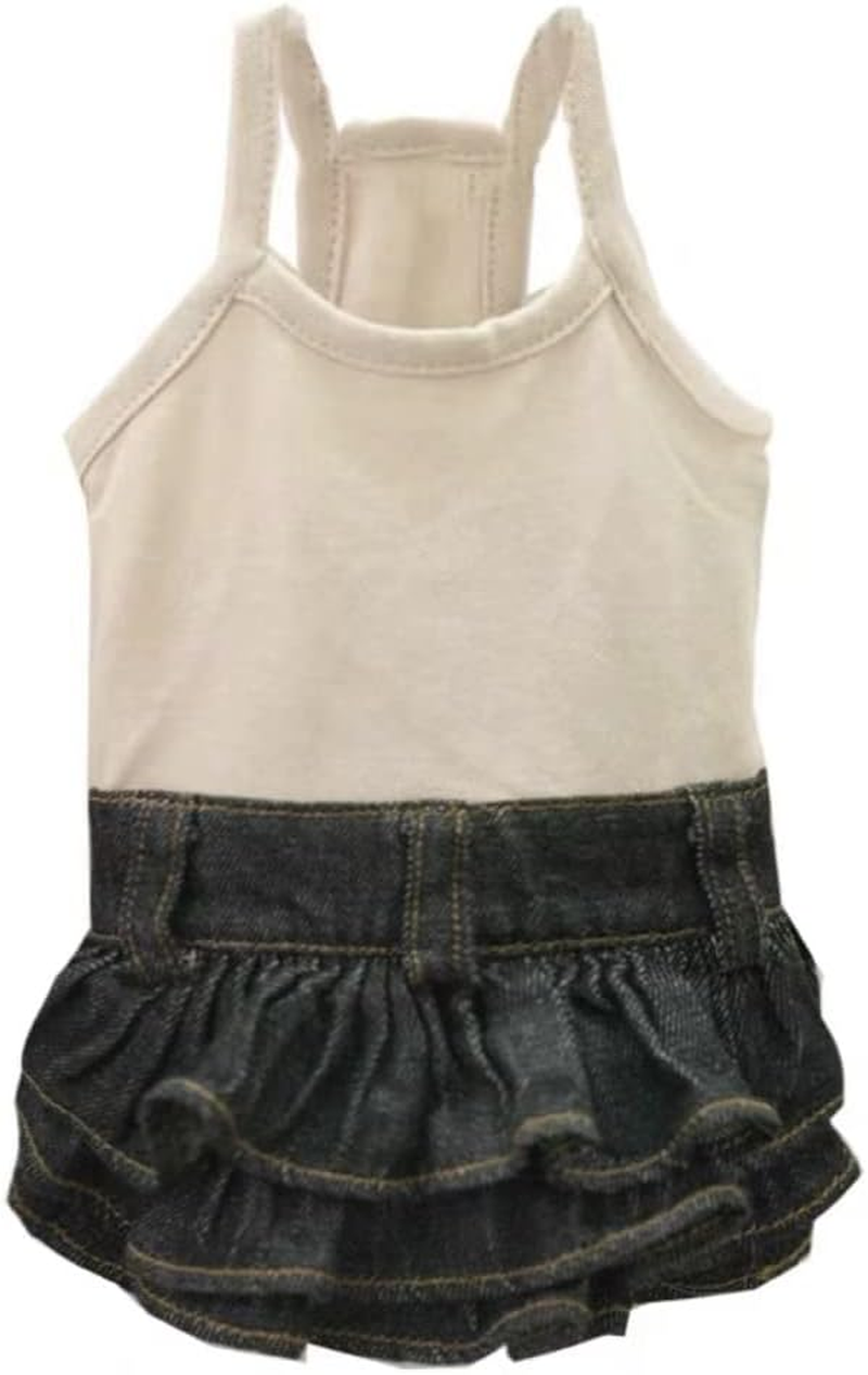 Taniwina Pet Costume Cotton Bottoming Denim Cake Skirt Pet Clothing for Small Dogs (M,Gray Camel Base)