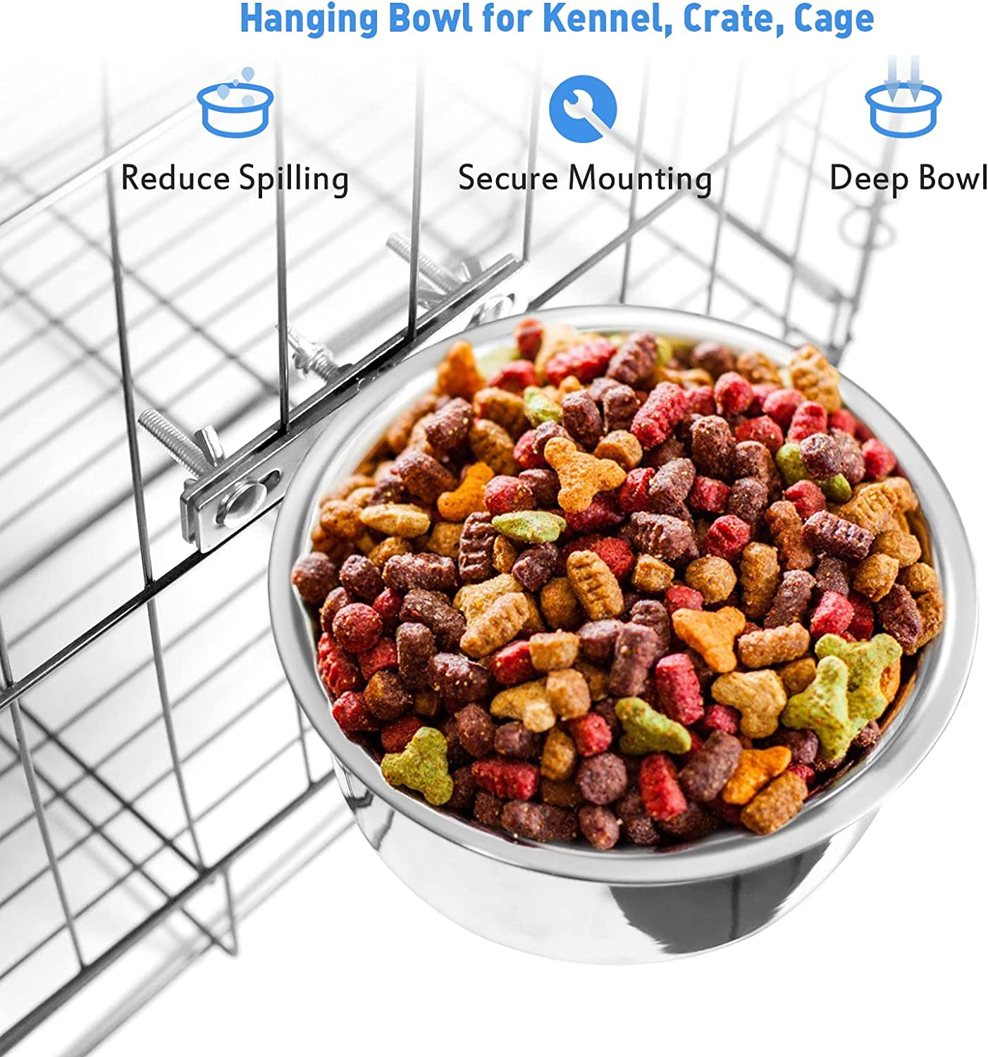 Kennel Water Bowl, 2 Packs No Spill Hanging Cage Crate Bowl for Cat, Small Dog Feeder -2 Cups / 1 Pint