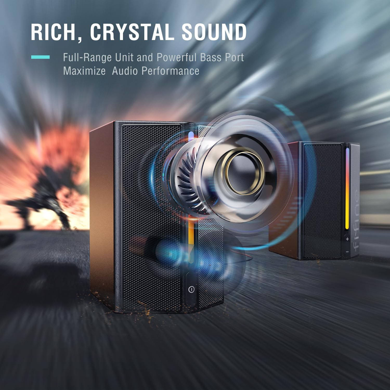 FIFINE Computer Speakers, Gaming Speakers for Desktop with RGB, Volume Control, PC Speakers USB Powered Wired with 3.5Mm Aux Audio Cable for Laptop Monitor Phone Tablet-Ampligame A20 image number 3