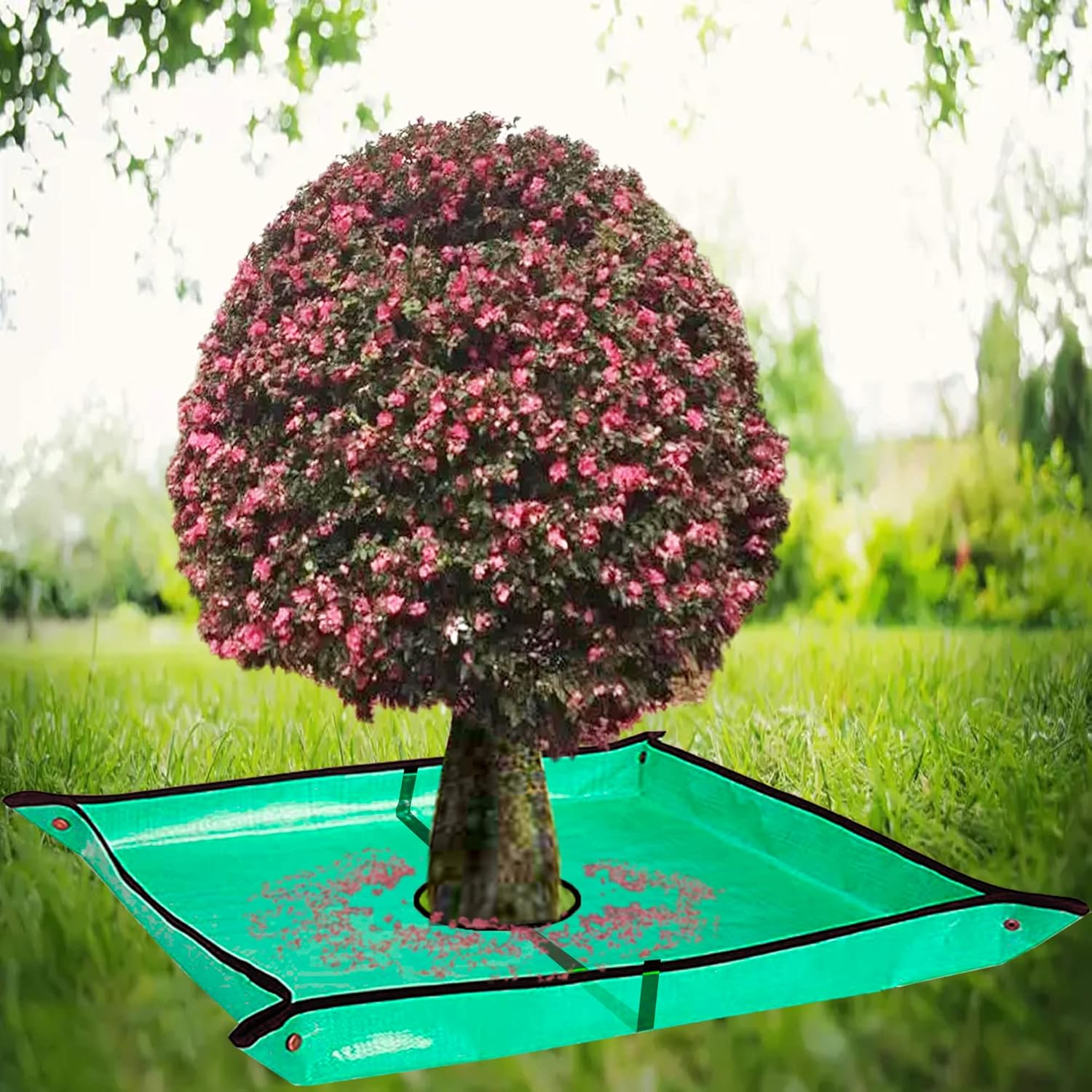 Landscape Pruning Tarp, 78.7&ldquo;X78.7&rdquo; Landscape Tarp for Trimming with 12 Inch Hole, Pruning Trees Waterproof Tarp, with Corner Buckles, Can Stand up Fasten around Trees and Shrubs image number 3