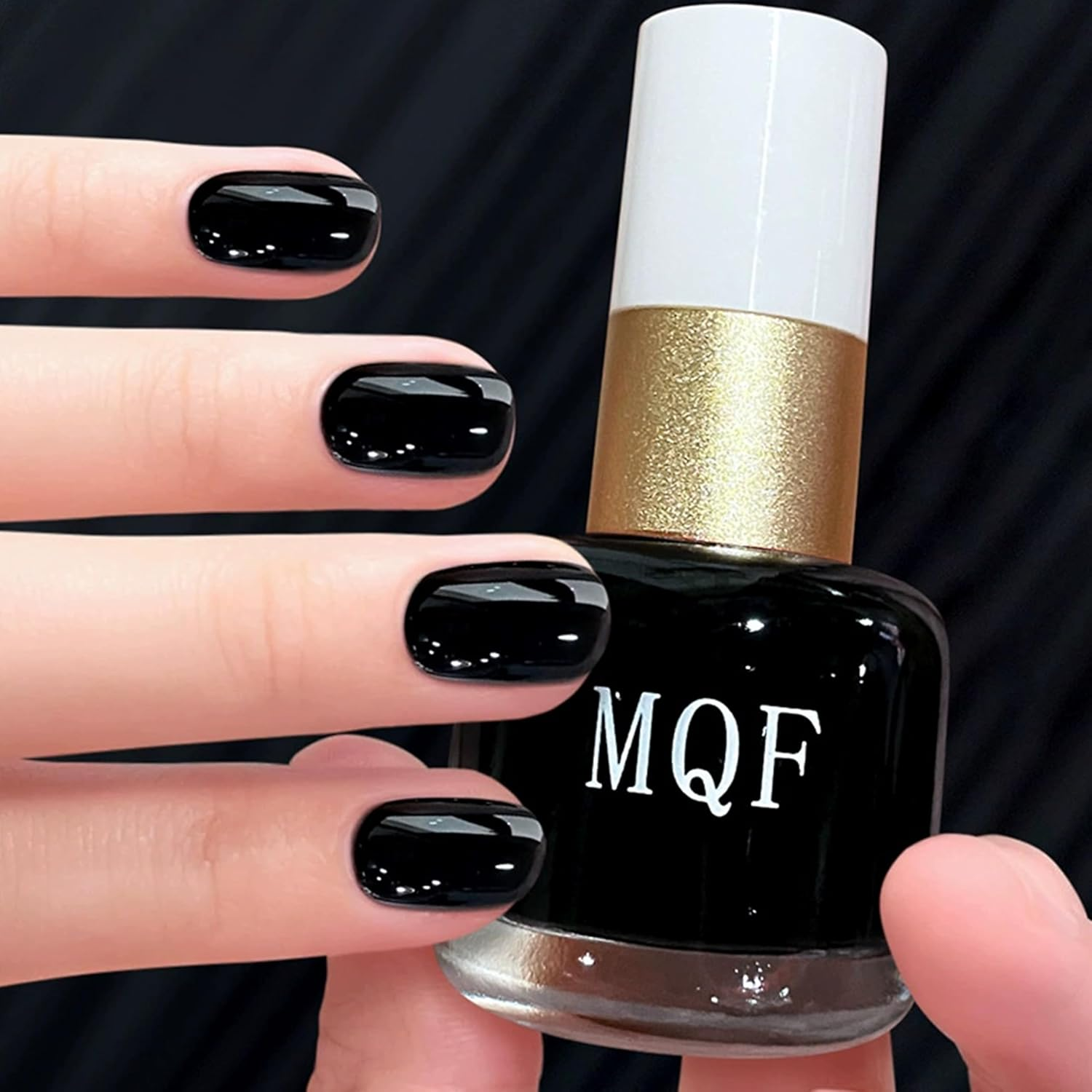 Black Nail Polish, 12 Ml Natural Glitter Babypink Quick-Dry Nail Polish, Quick Drying & Long-Lasting Plain Colour Coat, Regular Nail Polish for Women Girls DIY Nail Art (Black) image number 6