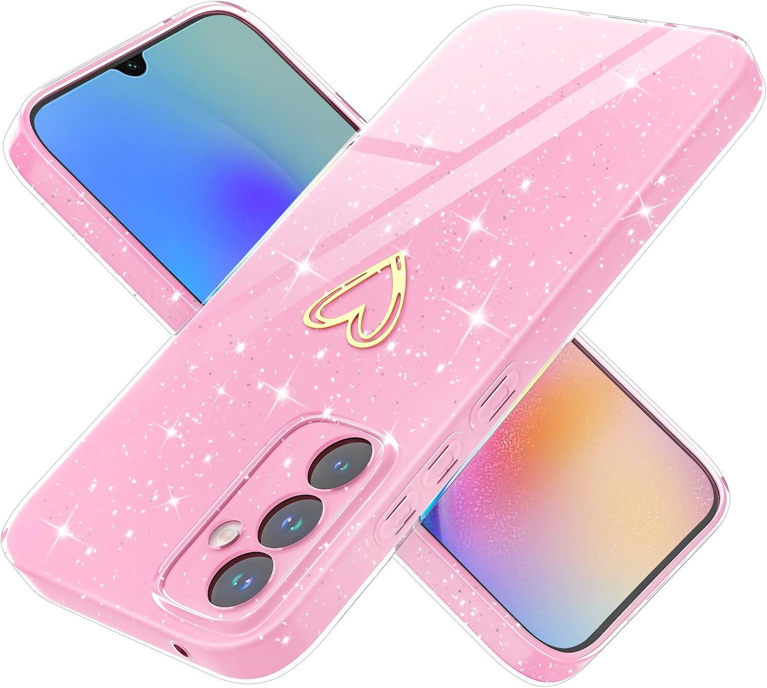 Mobile Phone Case for Samsung Galaxy A05S Case Glitter Heart Love Silicone TPU Shockproof Protective Bumper Case Cover Shiny Ultra Thin Scratch-Resistant Protective Case for Samsung A05S, Pink