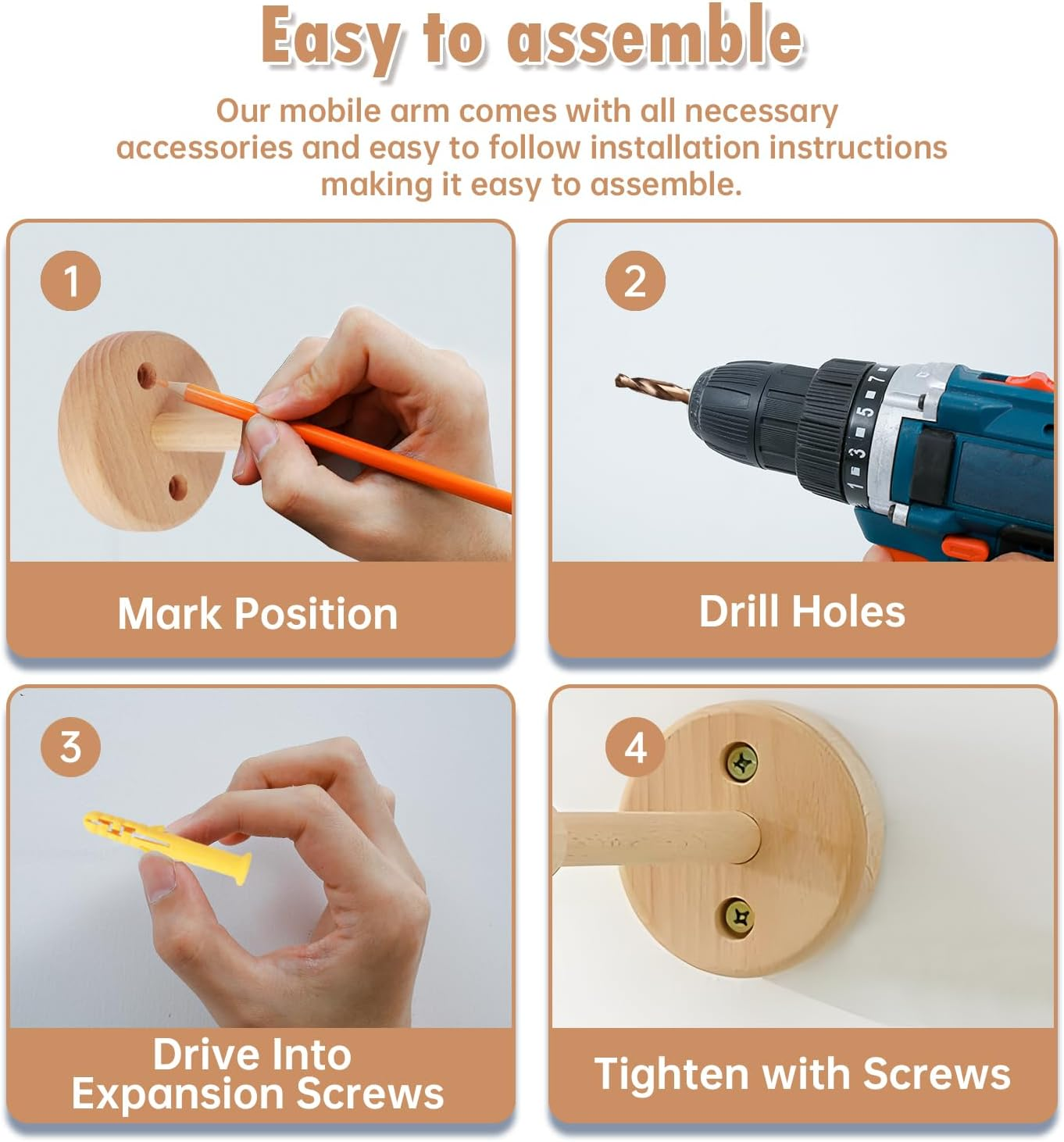 Baby Crib Mobile Arm, Wooden Baby Mobile Hanger with Anti-Slip Design Beech Wood Curved Crib Mobile Holder Hanging Baby Crib Attachment Nursery Mobile Hanger for Crib Nursery Decor image number 1