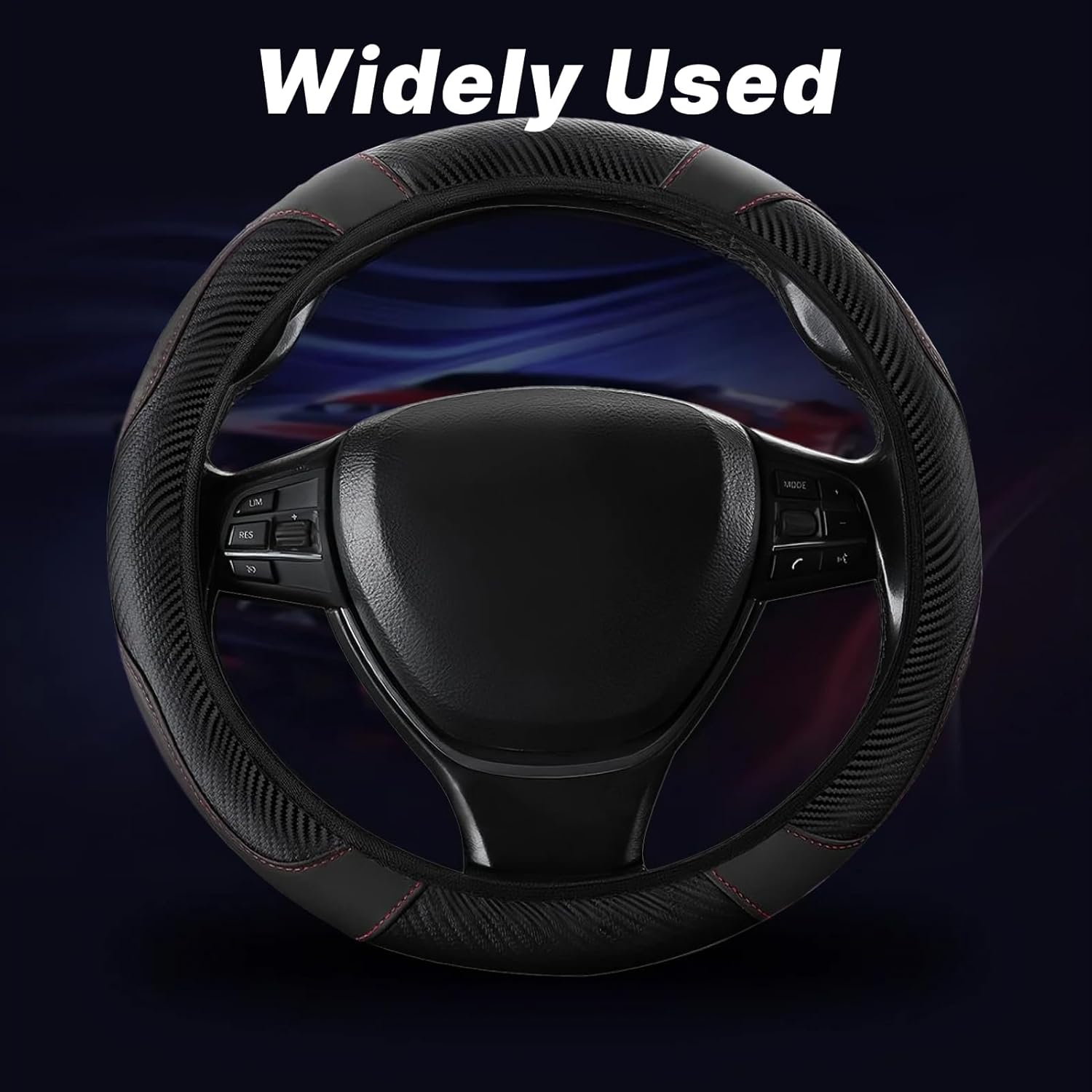 Luxury Car Steering Wheel Cover, Anti-Slip, Breathable Microfiber Leather, Heavy Duty, Thick Full Surround Cover, Sports Style, Fits 15 Inch Wheels, Enhance Your Driving Experience (Black) image number 2