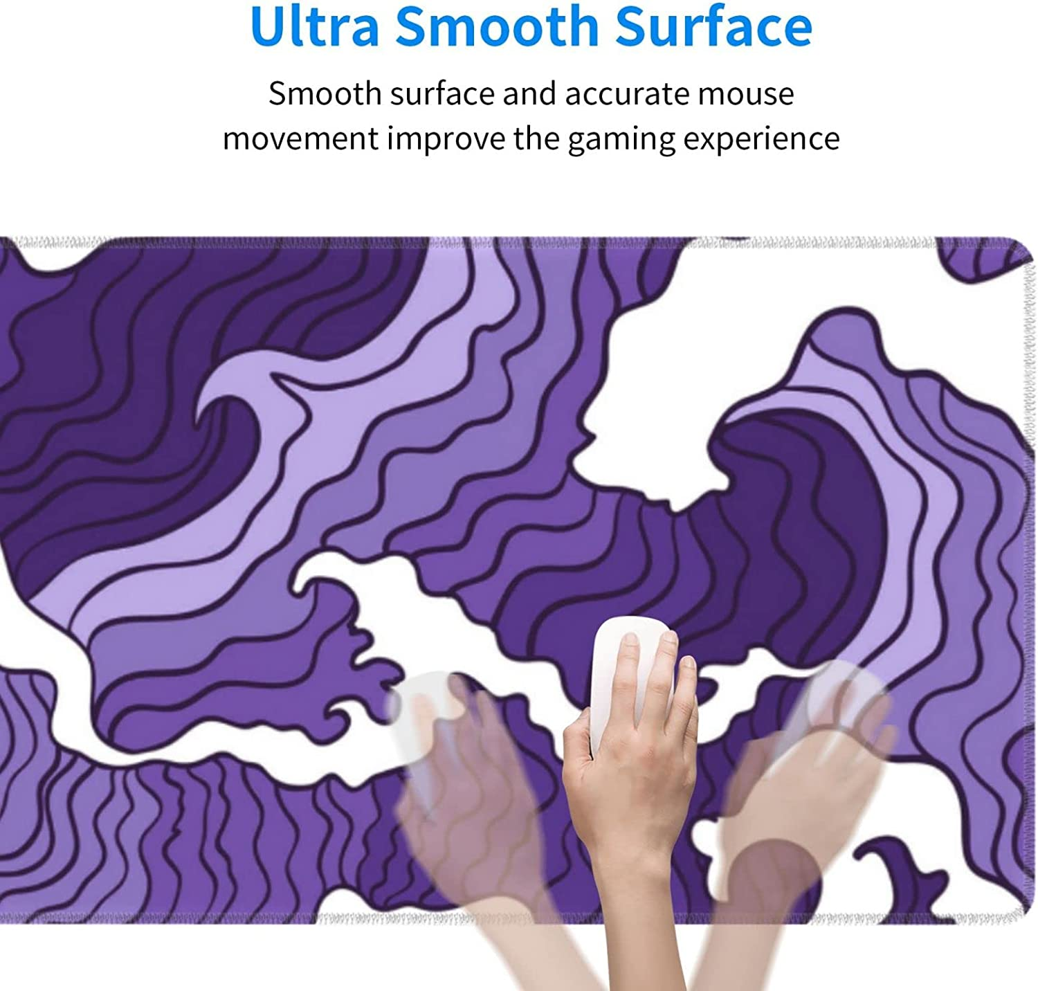 Japanese Purple Wave Large Mouse Pad XL Extended Gaming Mouse Pad Mat Desk Pad with Stitched Edge,Full Desk Mousepad for Office,Computer,Keyboard 31.5 X 11.8 Inch (Japanese Purple White Wave) - Japanese Purple White Wave image number 6