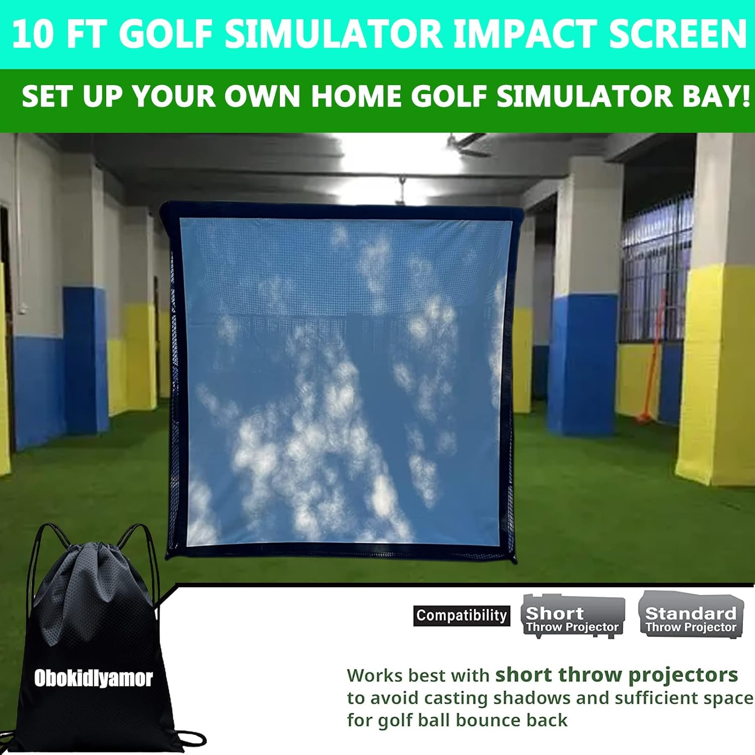 Obokidlyamor Golf Simulator Impact Screens Installed on Golf Hitting Net Frame- Sim Ball Simulator Impact Display Projection Screen with 10Pcs Grommet Ropes for Outdoor/Indoor/Home image number 2