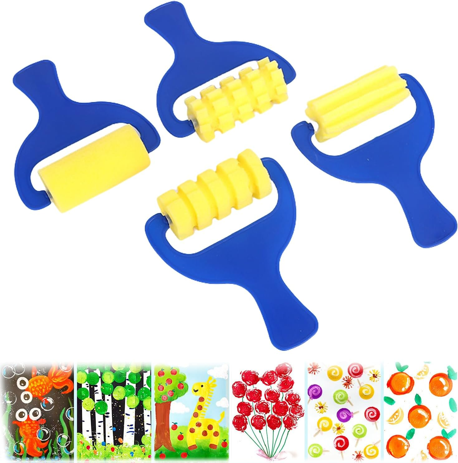 4 Pcs Sponge Paint Roller, Drawing Sponge Roller, Graffiti Drawing Tool, DIY Children Painting Kid Art Tool image number 3