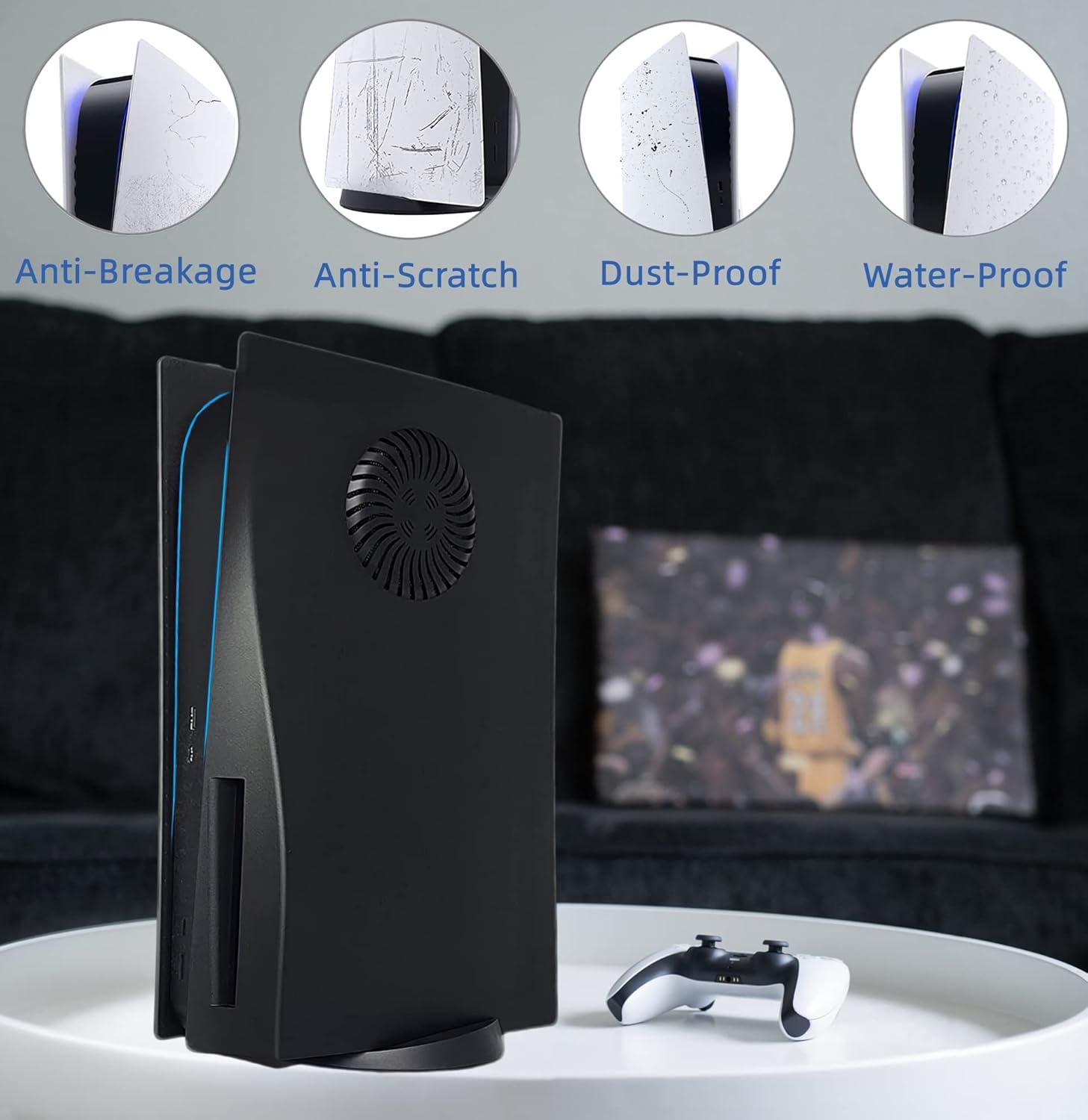 Cover Plates with Cooling Vent for PS5 Disc Edition Console, Accessories for Playstation 5 Face Plates Side Panels Shell Replacement Protective Faceplates (Black) image number 6