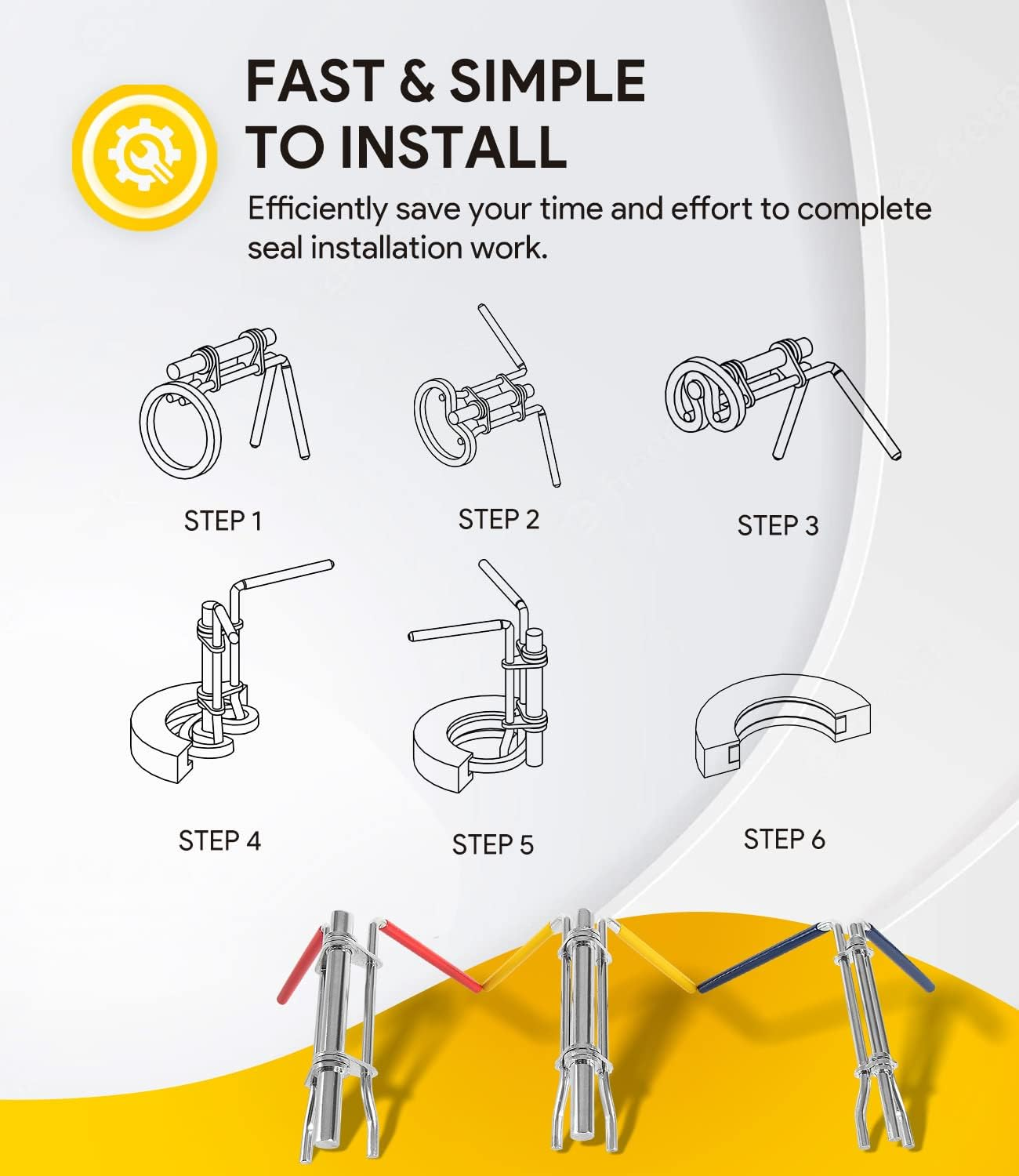 3 Pack Hydraulic Seal Installation Tools, Hydraulic Cylinder Piston Repair Seal Kit, U-Cup Rod Seal Installation Tool Kits Upgraded Seal Twistor Install Tool Set image number 4