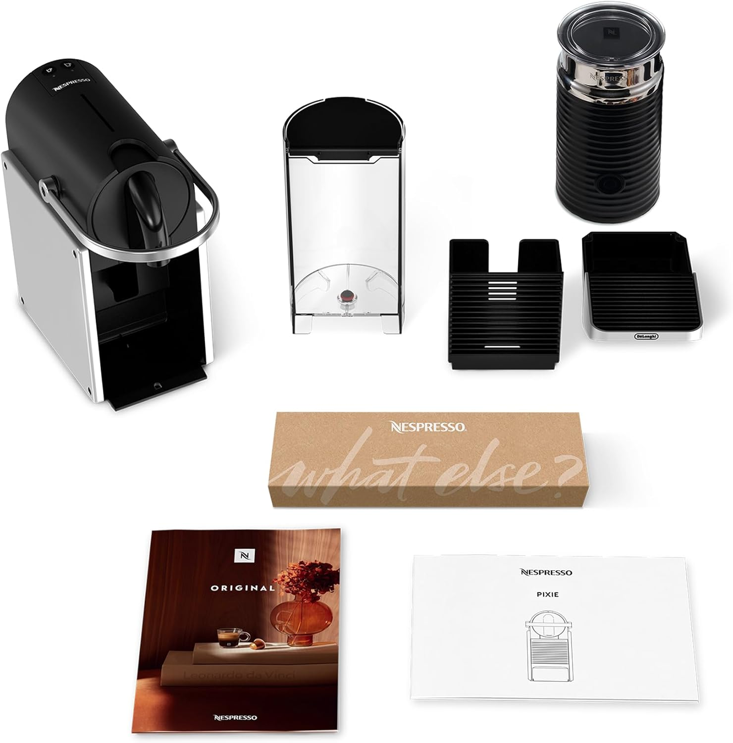 De'Longhi Nespresso Pixie & Aeroccino3 EN127SAE, Capsule Coffee Machine with Milk Frother, Espresso + Lungo Coffee, ECO Mode, Aeroccino Included, 19 Bar Pressure System, Welcome Pack Included, Silver