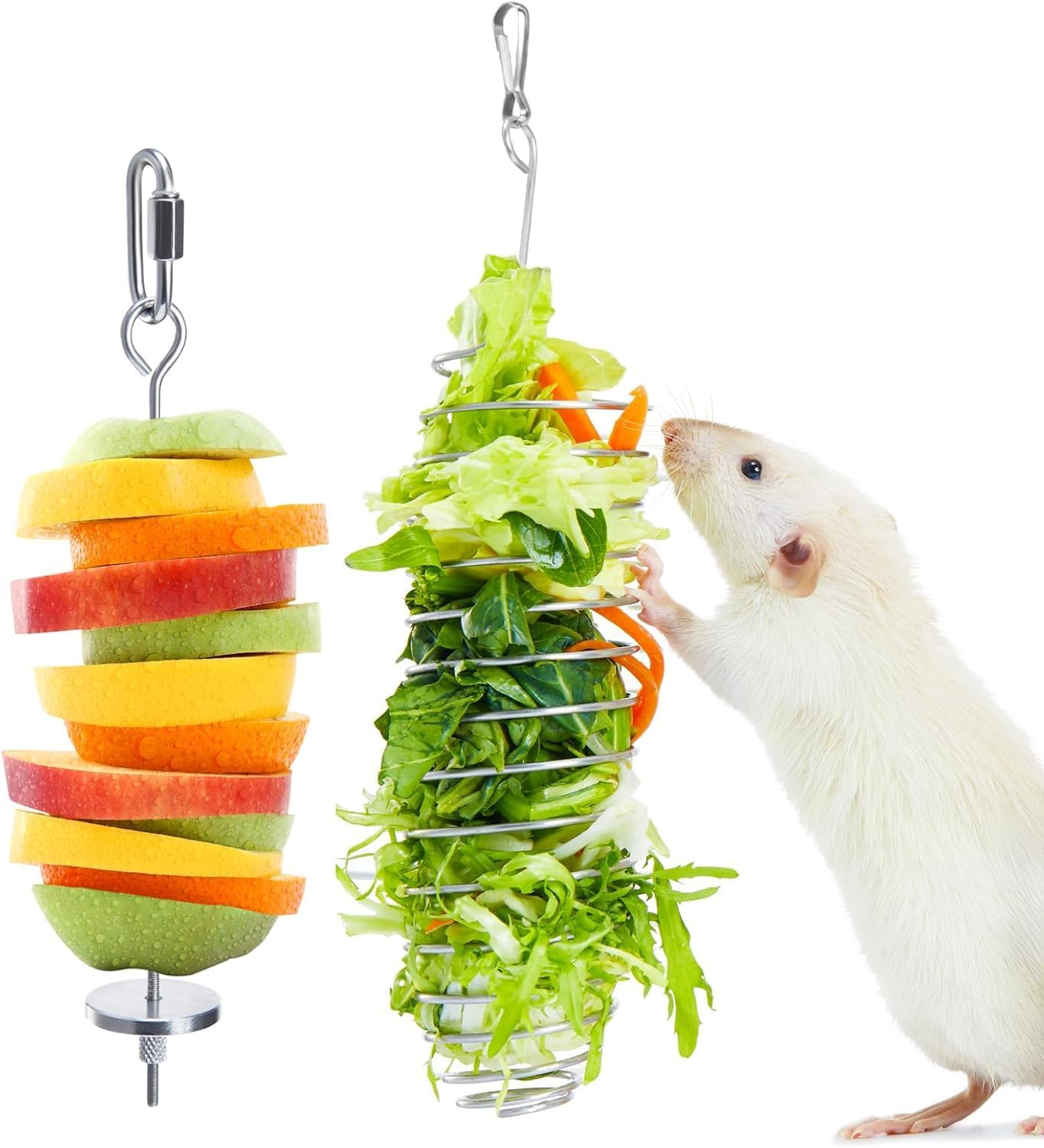 2Pcs Rat Enrichment Toys, 304 Stainless Steel Rat Foraging Toy for Fruit Vegetable Holder, Fancy Mice Cage Accessories Puzzle Toy, Hanging Rodent Toys Slow Feeder, Bird Foraging for Parakeet image number 3