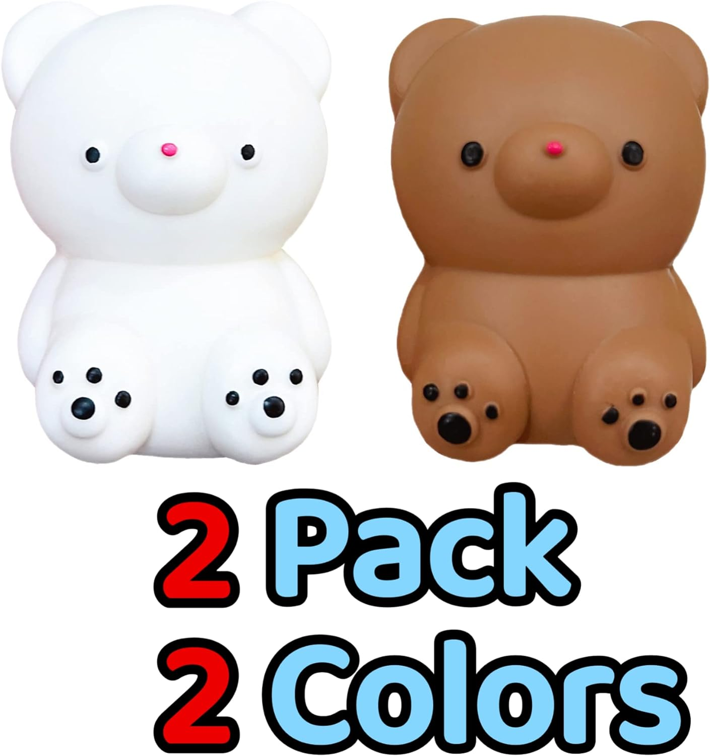 2 PCS Squishy White Bear Stress Ball Brown Bear Squeeze Ball - Dough Balls Fidget Toy - Stretchy Stress Balls for Kids and Adults, 2 Colors Squishy Ball for Anxiety Relief, Focus, Relax image number 1