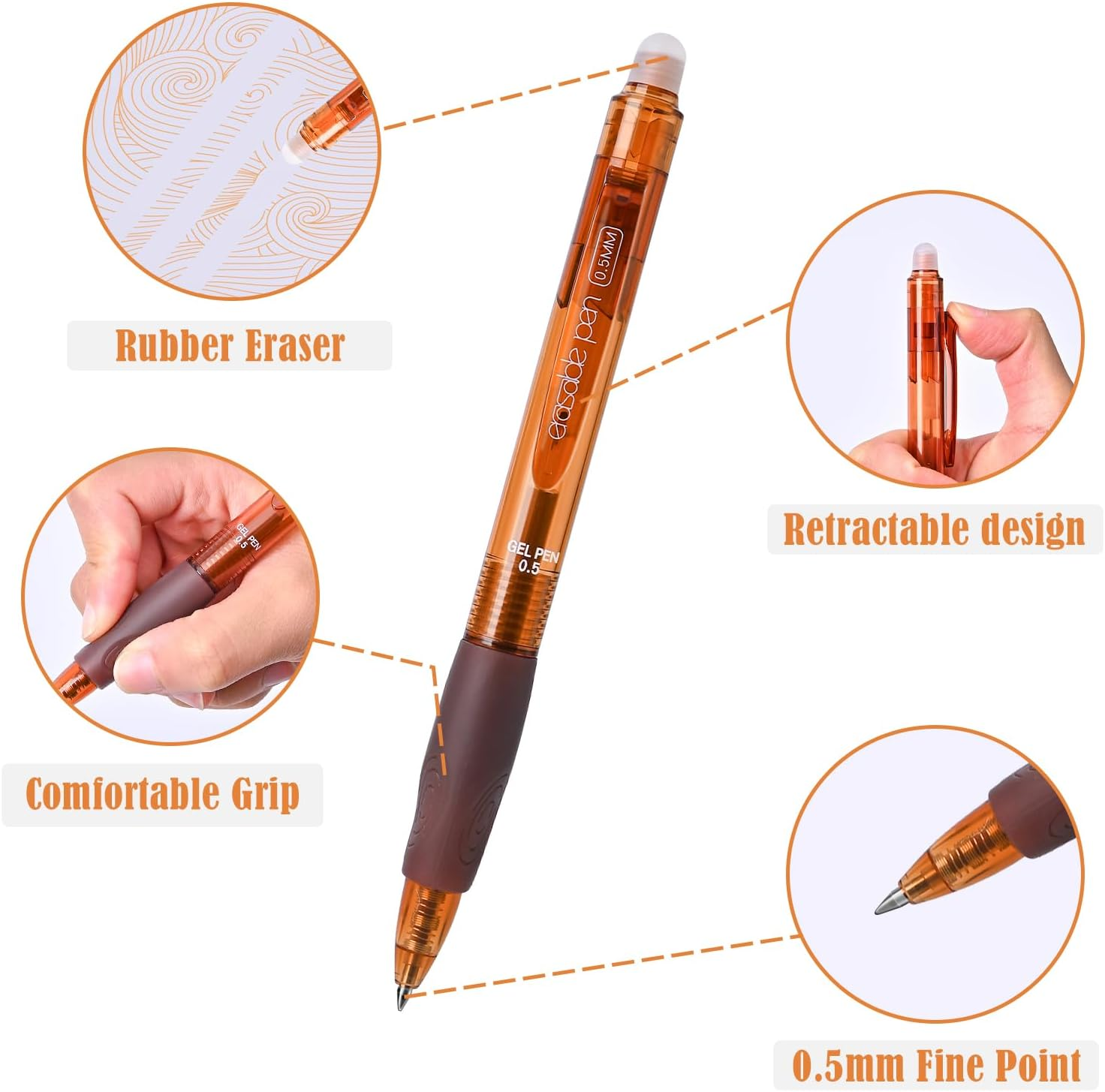 BAYTORY 12Pcs Colored Erasable Gel Pens, Fine Point 0.5 Mm, Assorted Colors Ink Rub Out Pen, Writhing Comfortable to Use for Taking Marking Planner Crossword Puzzles (Multicolor)