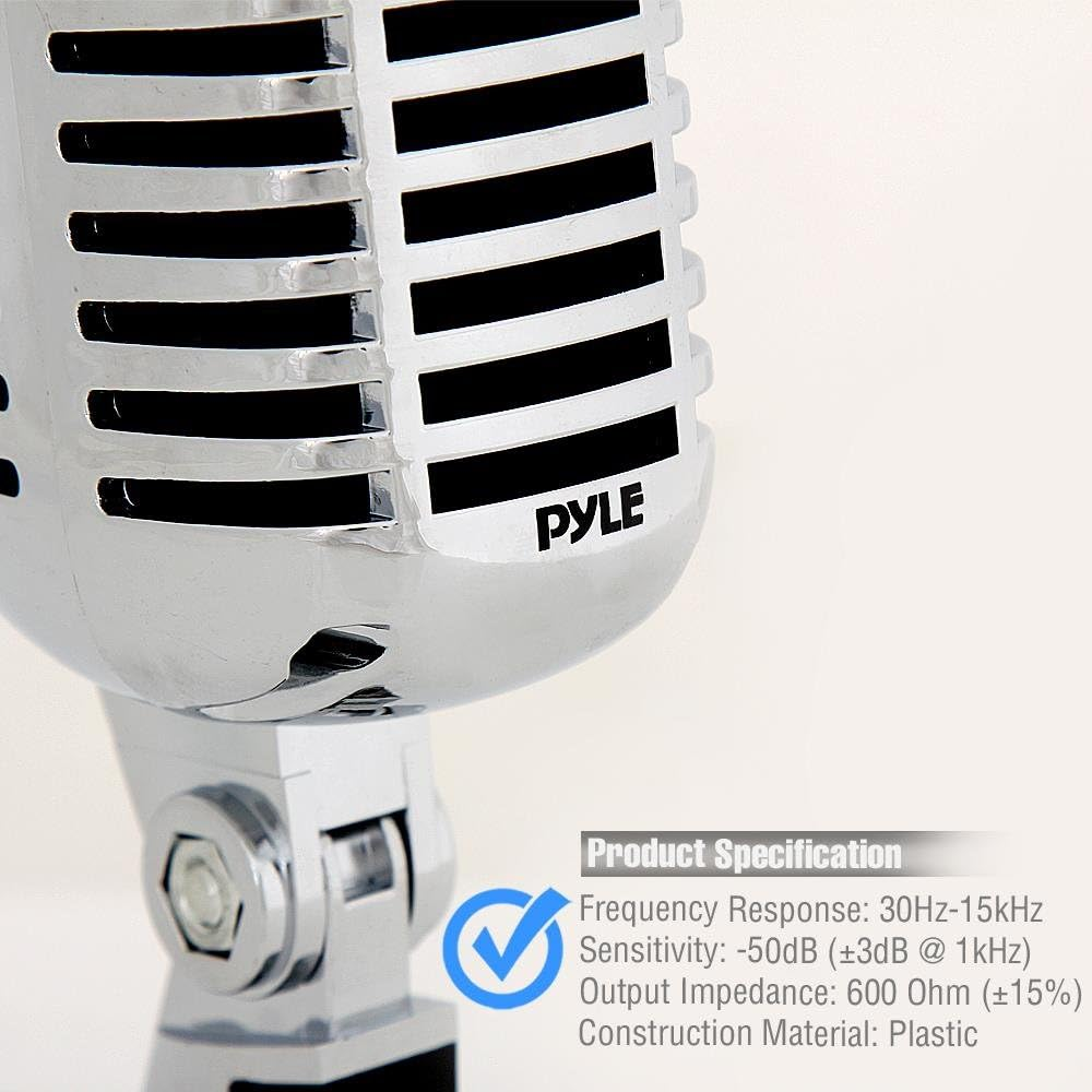 Pyle PDMICR42SL Classic Retro Vintage Style Dynamic Vocal Microphone with 15Ft XLR Cable (Silver) - Red image number 5