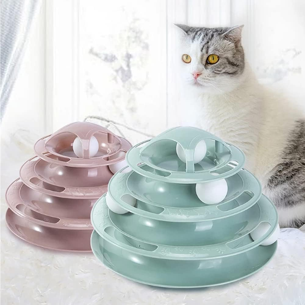 Funny Cat Toy Plastic Tower Interactive Track Ball Playing Game 3Levels Pet Toys Pink image number 3