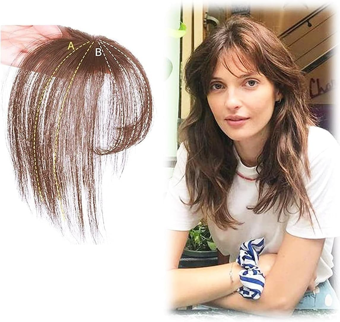 One Piece Clip in Hair Fringe 3D Hair Bangs Hair Flat Bangs with Clips on Crown Wiglet Hairpieces for Women (Brownish Black)