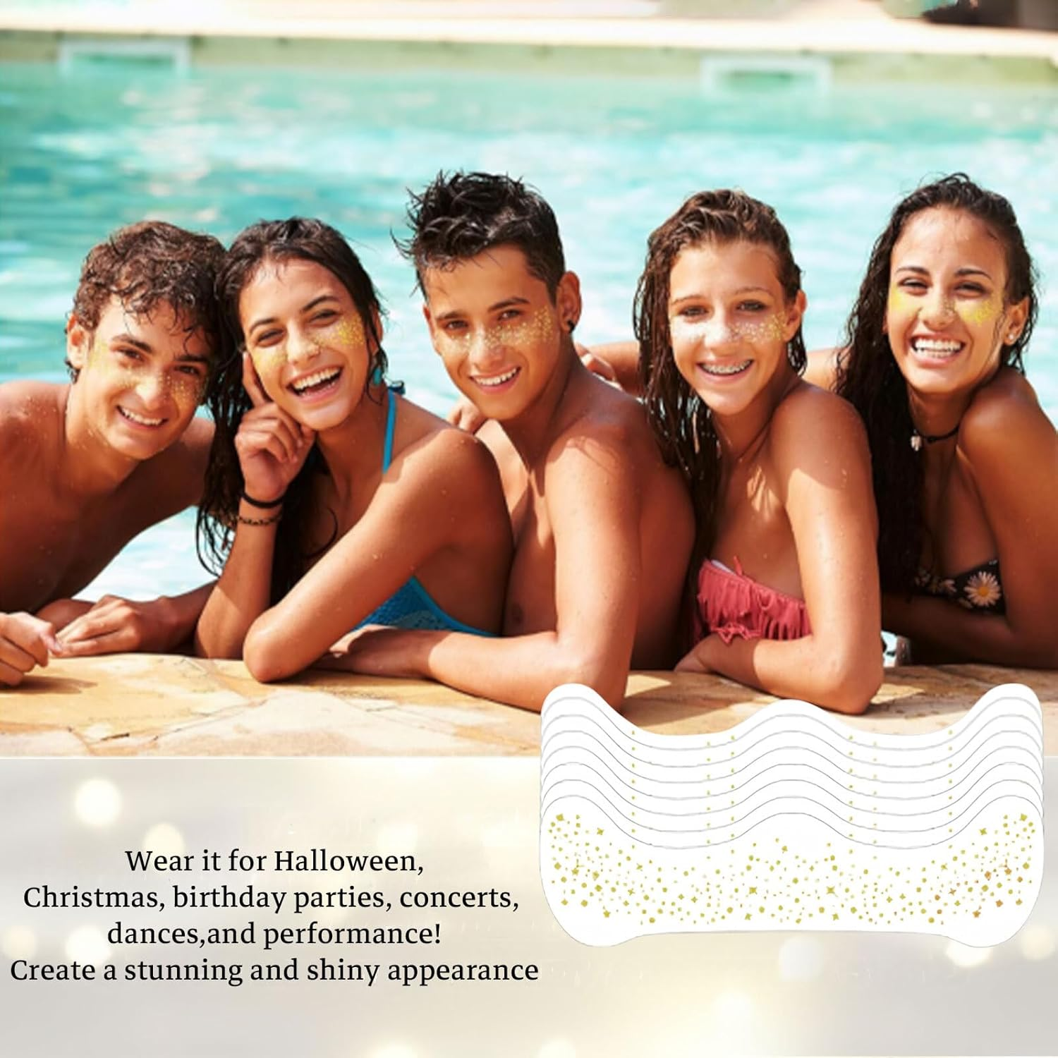 Lyvixora 6Pcs Gold Glitter Freckles Face Makeup Patches, Waterproof Sparkle Makeup Patches for Women, Body Glitter Second Skin Tattoo, Face Speckles for Party & Festival image number 3