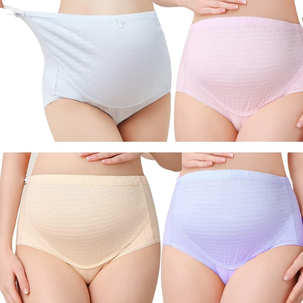 Dress Cici High Waist Women Panties Cotton Maternity Briefs Lace Trim, 4 Pack