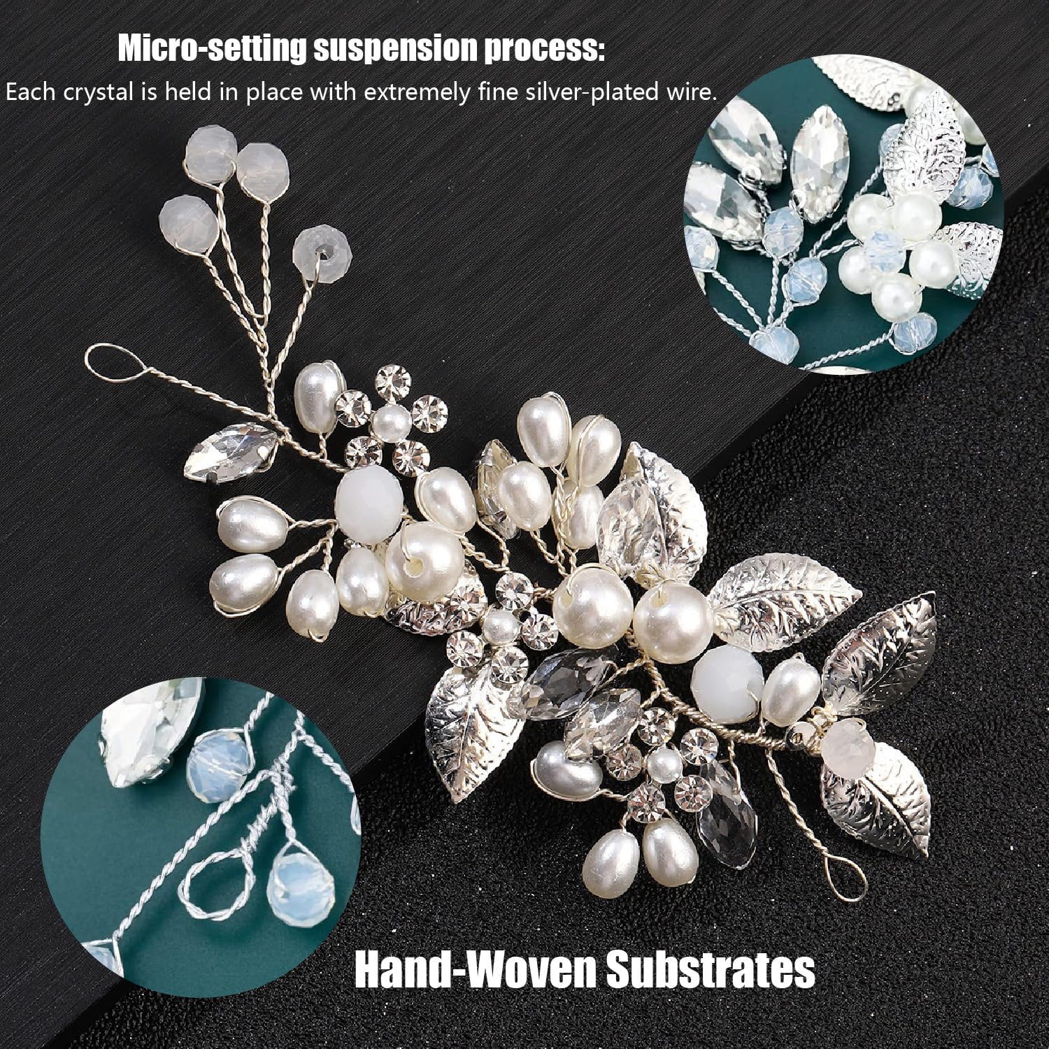 Esshogo Flower Leaf Headpiece, Silver Wedding Crystal, Silver Crystal Headband, Silver Crystal Hair Accessories, Wedding, Hair Accessories for the Bride image number 3