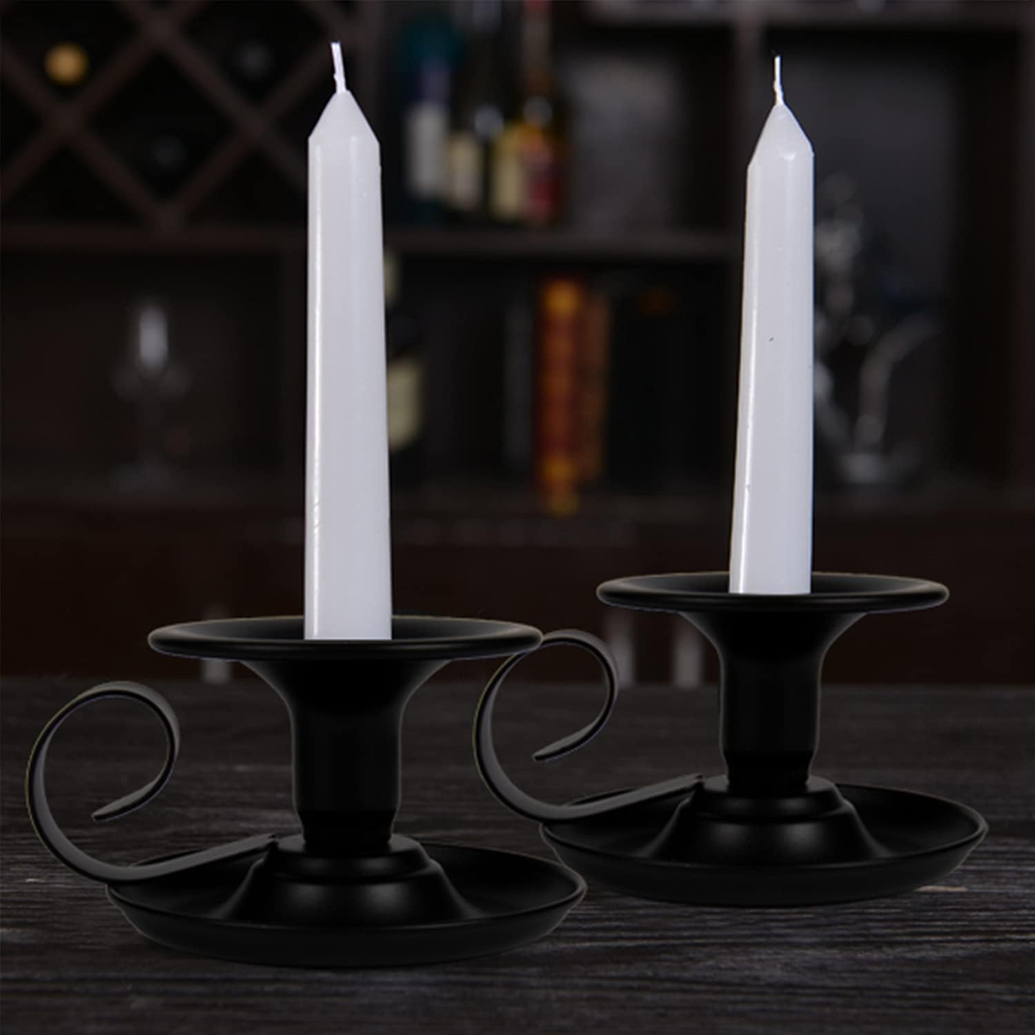 Taper Candle Stick Holder, 2Pcs Retro Iron Simple Black Candlestick Holders Candlelight Stand for Party Wedding Christmas Table Home Decoration(Black,2Pcs) image number 5
