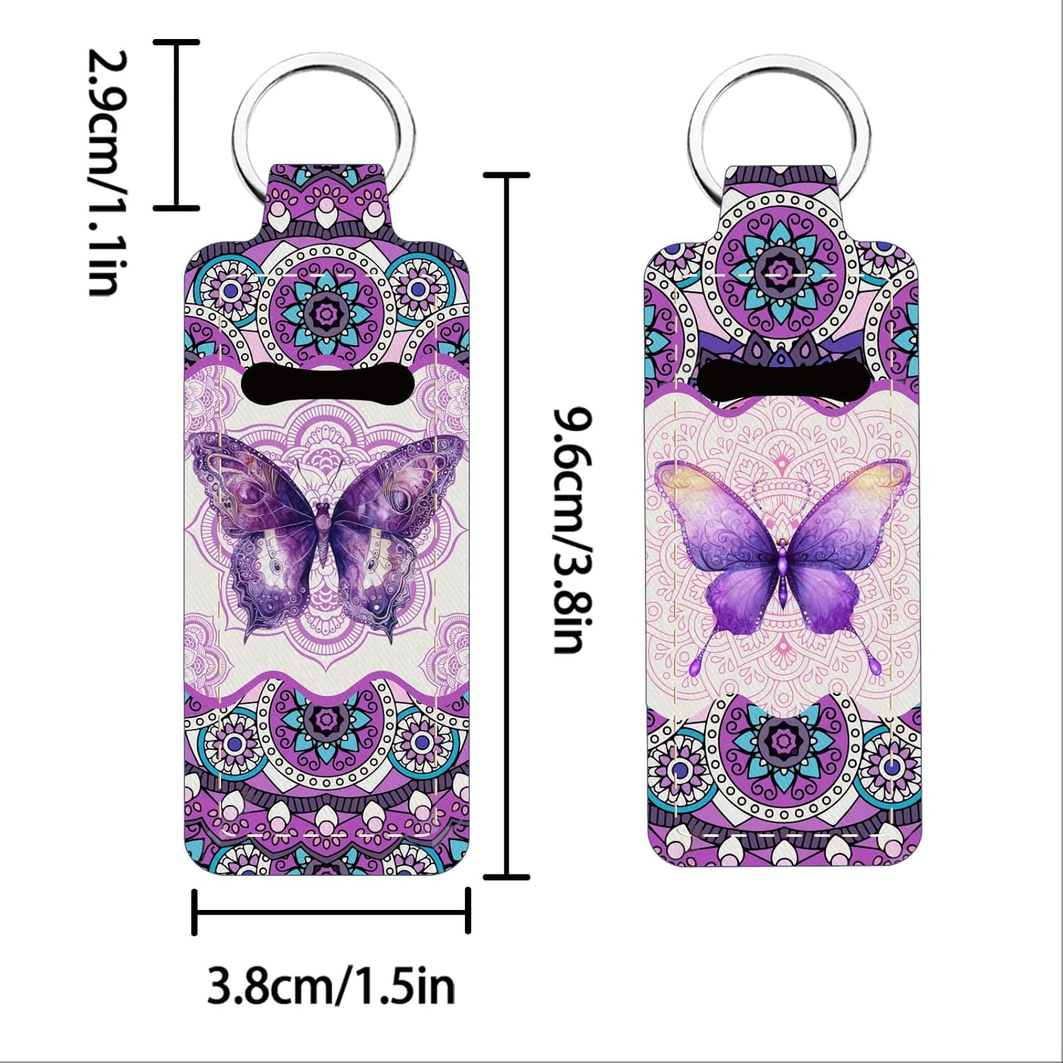FREEBLOSS 2Pcs Chapstick Holder Keychain Lip Balm Holder Keychain Lightweight Lipstick Sleeve Pouch with Mandala and Butterfly Pattern for Women Girls 9.6X3.8Cm image number 3