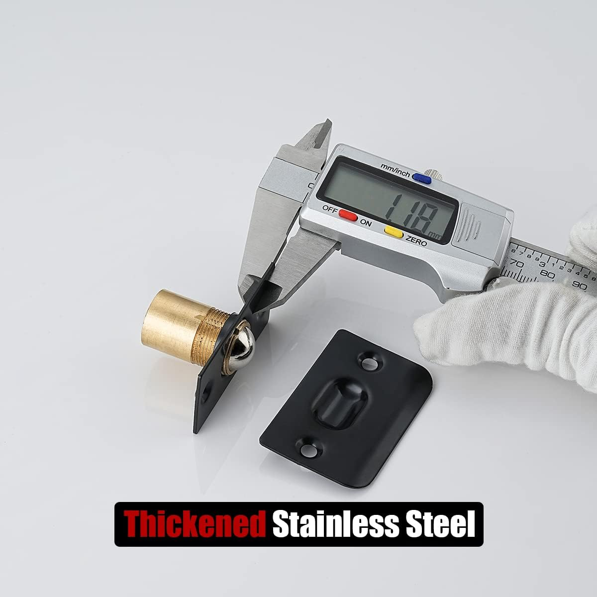 JQK Closet Door Ball Catch Hardware, Stainless Steel Catch Adjustable with Strike Plate, Black Finish 2 Pack, HBC100-BK-P2 image number 2