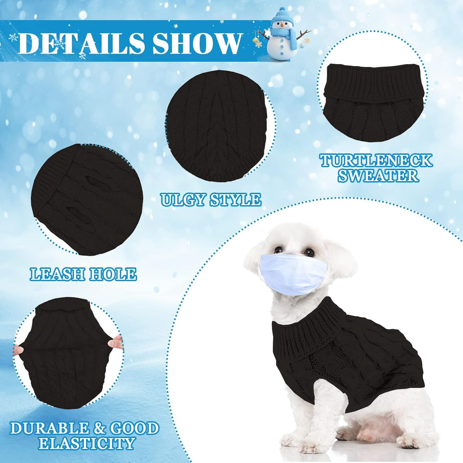 Dog Sweaters for Medium Small Dogs, Cat Sweater Dog Clothing Dog Jumper Puppy Turtleneck Knitted Dog Outfit Pet Twist Striped Vest Cute Warm Winter Clothes for Chihuahua, Dachshund (Black, Large) image number 4