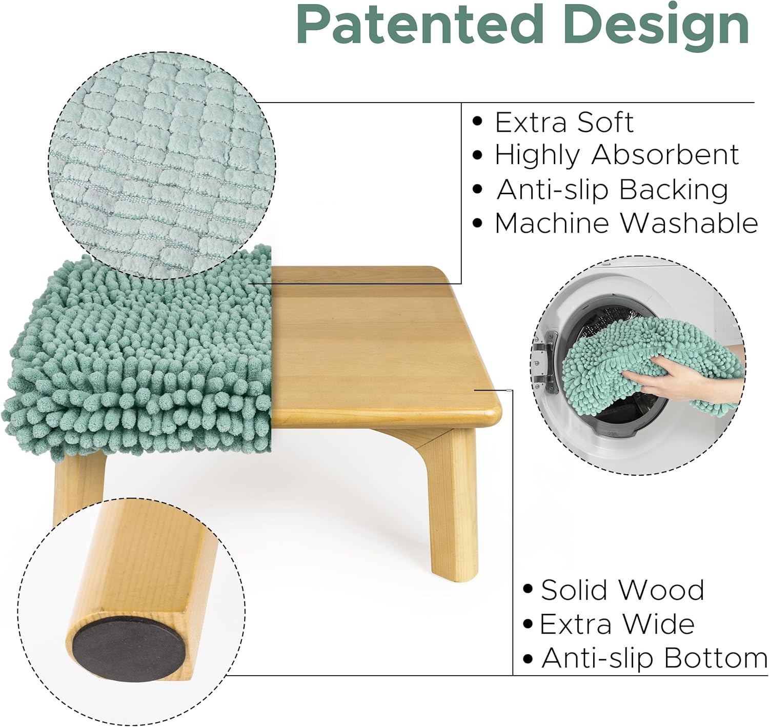 Sunlit One Step Stool with Absorbent Chenille, Stool Holds up to 550 Lbs, Non-Slip Wood Foot Stool, Wooden Step Stool for Adults, Step Stools for Kids, Kitchen Bathroom Bedroom, Mint image number 3