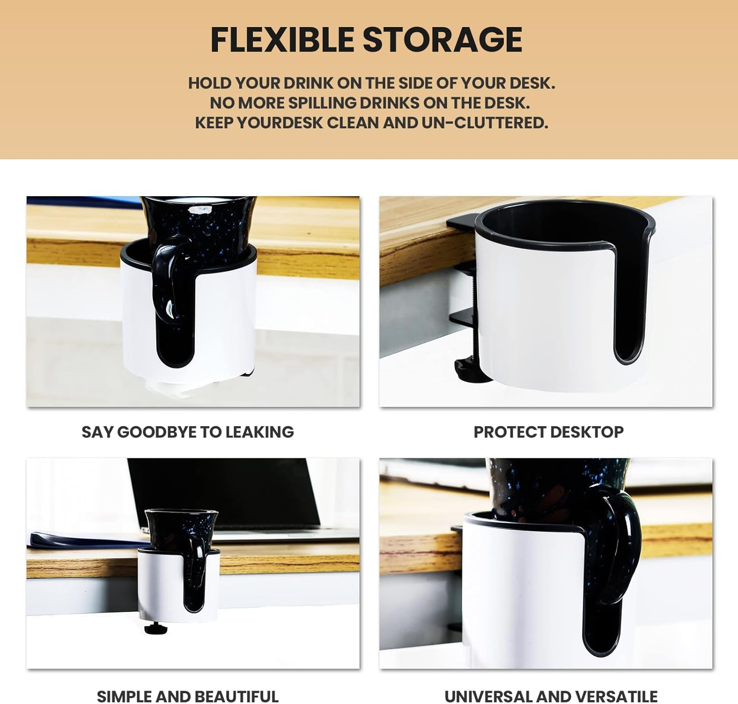 Anti Spill Desk Cup Holder 2 in 1 Multi Function Desktop Cup and Headphone Holder image number 2