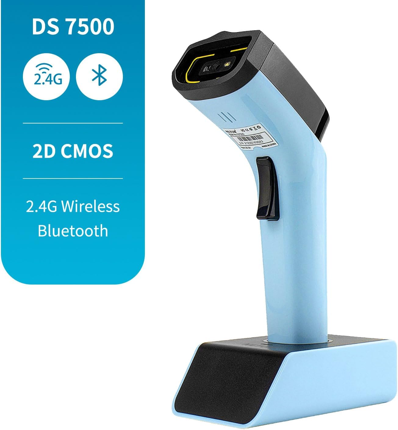 NETUM Bluetooth Wireless 2D Barcode Scanner with Charging Cradle, Hands Free Automatic Sensing Bar Code Reader 1D 2D QR Pdf417 Scan Gun Works with MAC OS, Windows, Ios, Android - DS7500 (Blue) image number 2