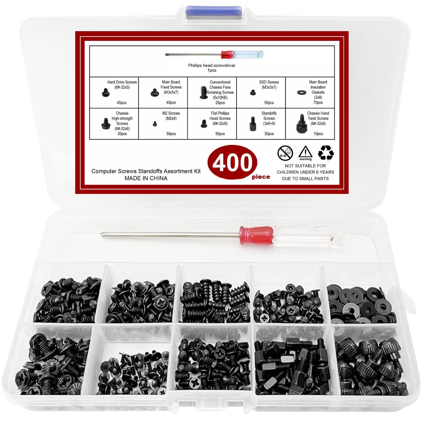 Tjhypenete 400PCS Computer Screws Motherboard Standoffs Assortment Kit for HDD SSD Hard Drive Fan Power Supply Graphics, Computer Mounting Screws with Screwdriver for DIY PC Case Building and Repair image number 6