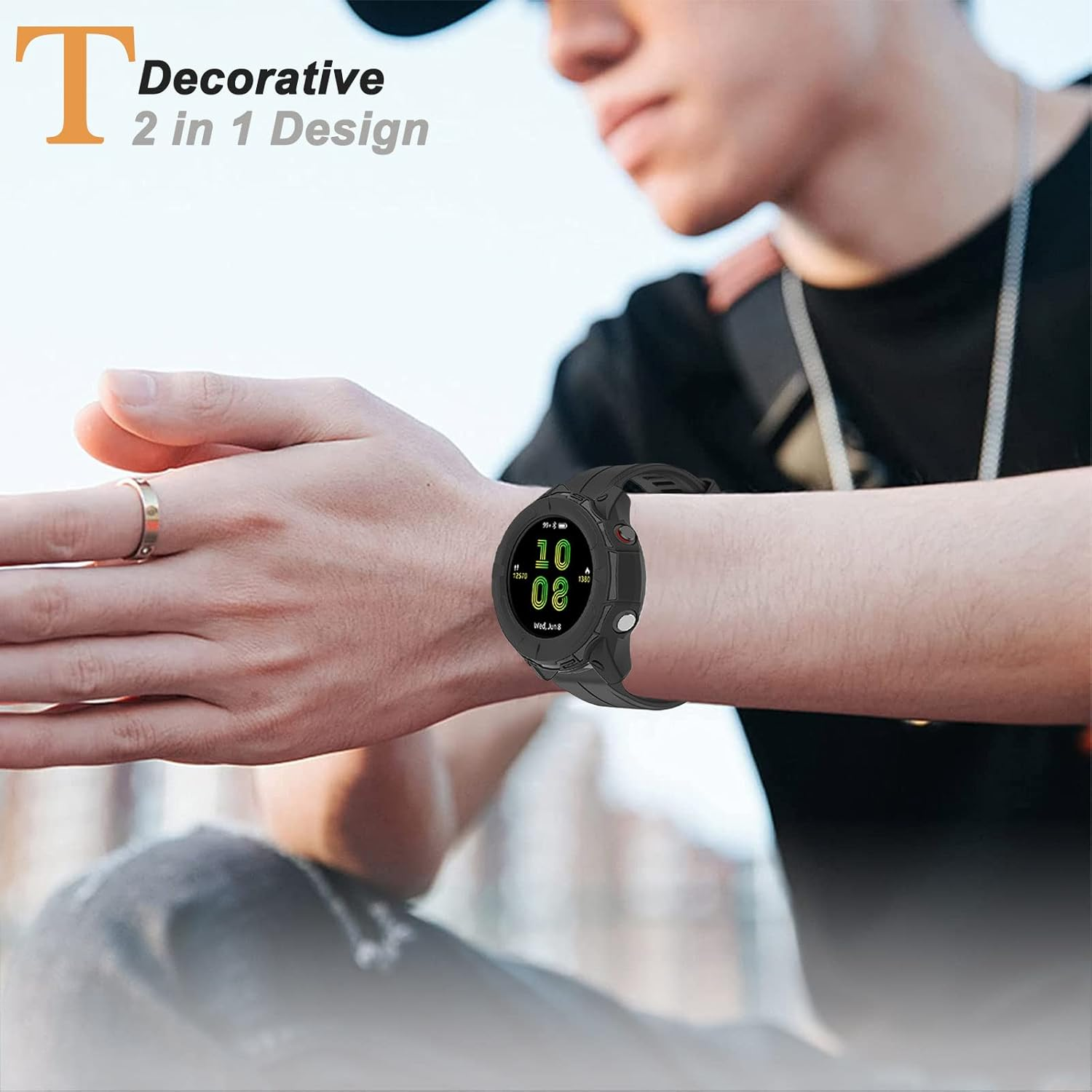 Miimall Compatible for Garmin Forerunner 955 Case, Scratch-Resistance TPU Military Protection Cover Case for Garmin Forerunner 955/955 Solar (Black) image number 5