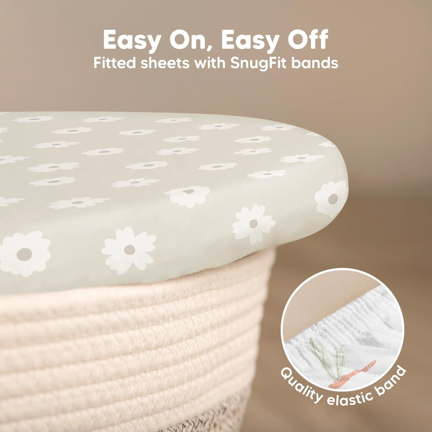 2-Pack Baby Bassinet Sheets Girl, Boy - Soft Bamboo Fitted Cot Sheets Compatible with Halo Bassinest Swivel Sleeper, Baby Delight Bedside Cot Mattress Sheet, Bassinet Fitted Sheets (Meadow) - Soft White image number 2