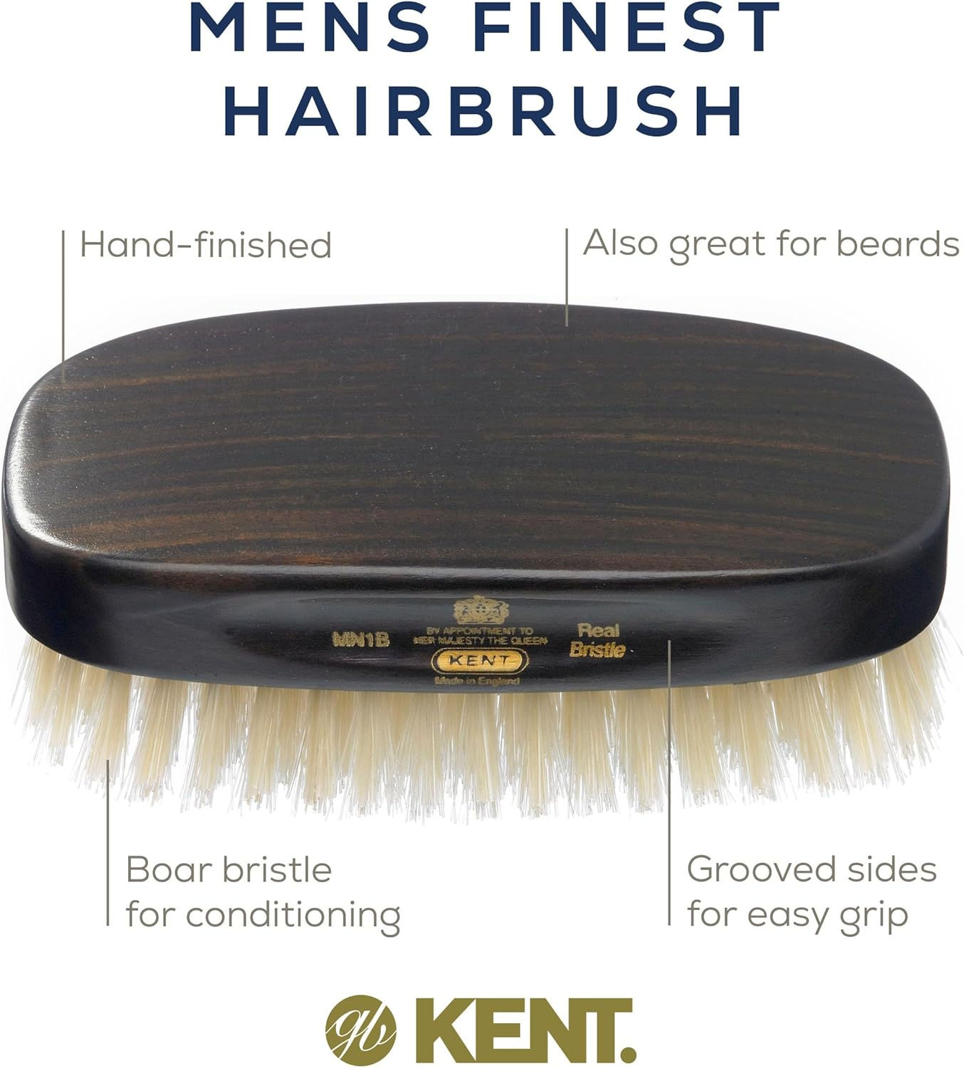 Kent Rectangular Ebony Wood Pure Bristle Hair Brush, White image number 2