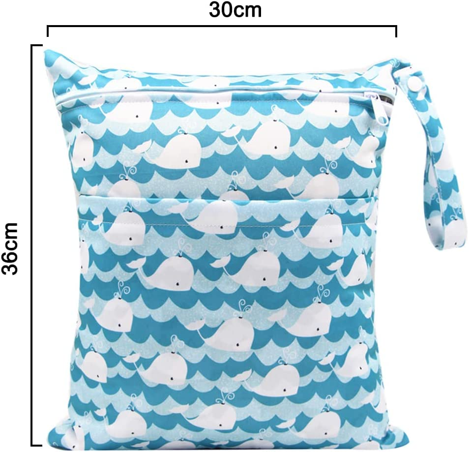 Iziv Baby Waterproof Reusable Wet Dry Bag, Nappy Bag, Reusable Wet Suit Bag, Waterproof Washable Hanging Large Diaper Bag Organizer Pouch Double Zipper Printing Diaper Bag image number 2