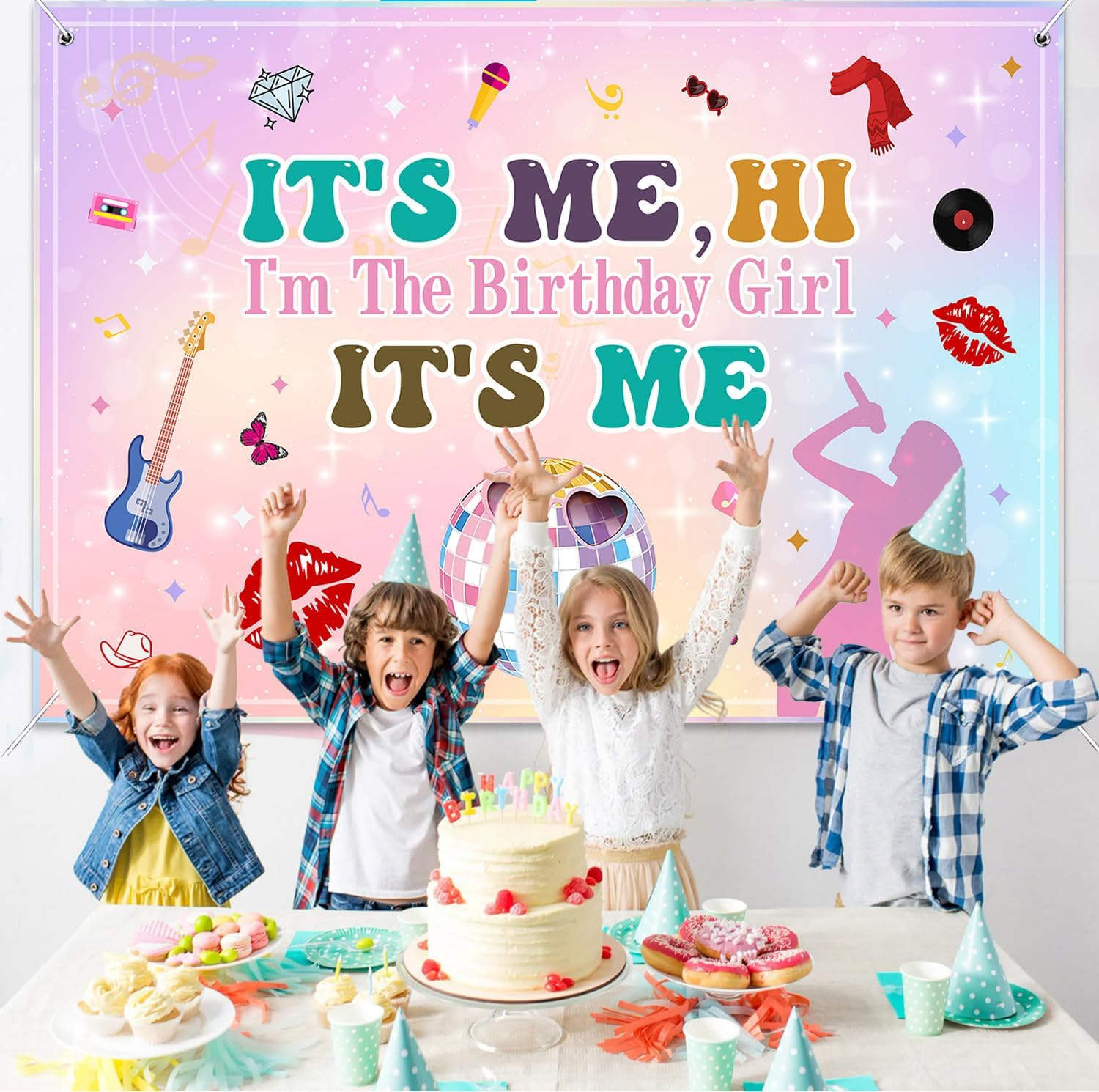 Singer Backdrop Banner Birthday Party Decorations It Is Me Hi I'M the Birthday Girl Banner Popular Singer Themed Party Backdrop for Photography 5X3Ft Music Style Birthday Party Wall Background image number 4