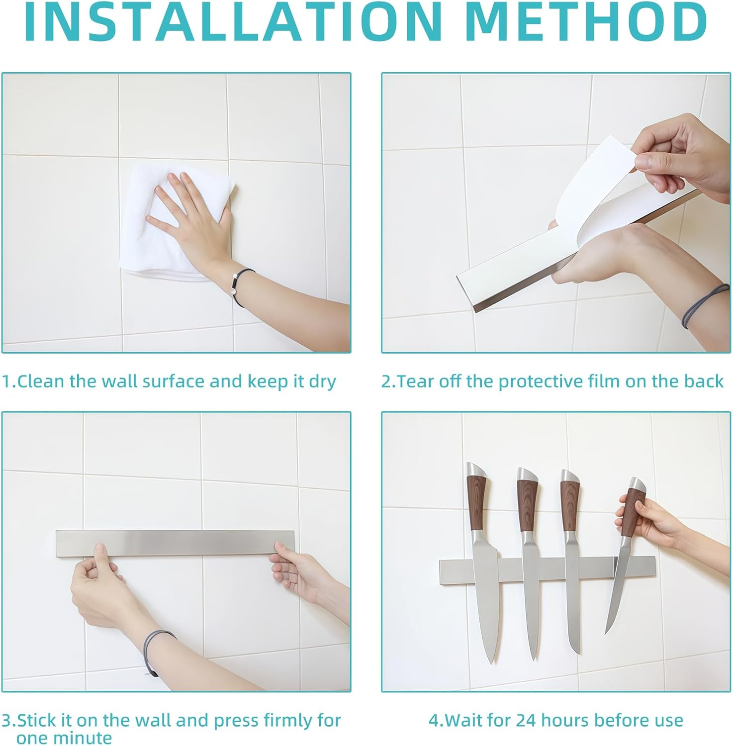 Magnetic Knife Holder - 304 Stainless Steel Magnetic Knife Strip, Wall Mount No Drilling, Space-Saving Knife Organizer, Holds Knives Securely, Easy to Clean (30CM)