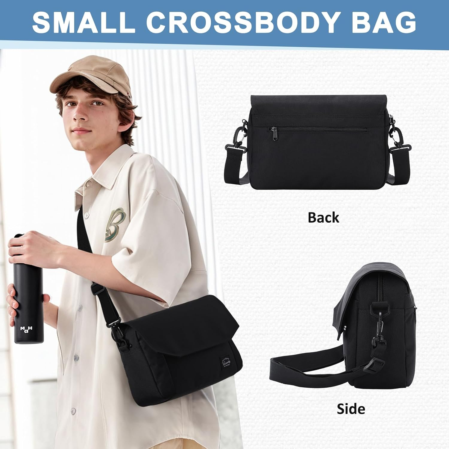 Lightweight Messenger Bag for Men,Vaschy Medium Classic Crossbody Flap Casual Satchel Shoulder Courier Bag - Gray image number 2