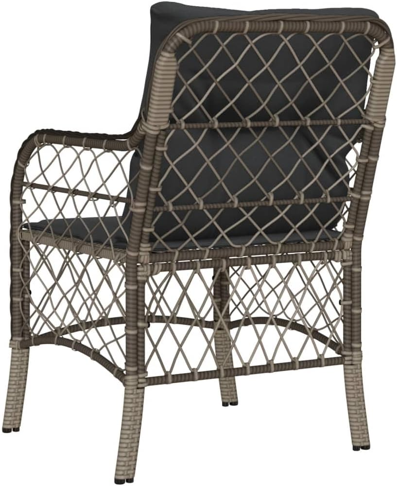 Vidaxl Grey Poly Rattan Garden Chairs with Dark Grey Cushions - Set of 2 Outdoor Armchairs for Patio, Deck, Garden Seating - Tissage En Filaments, Grey image number 2