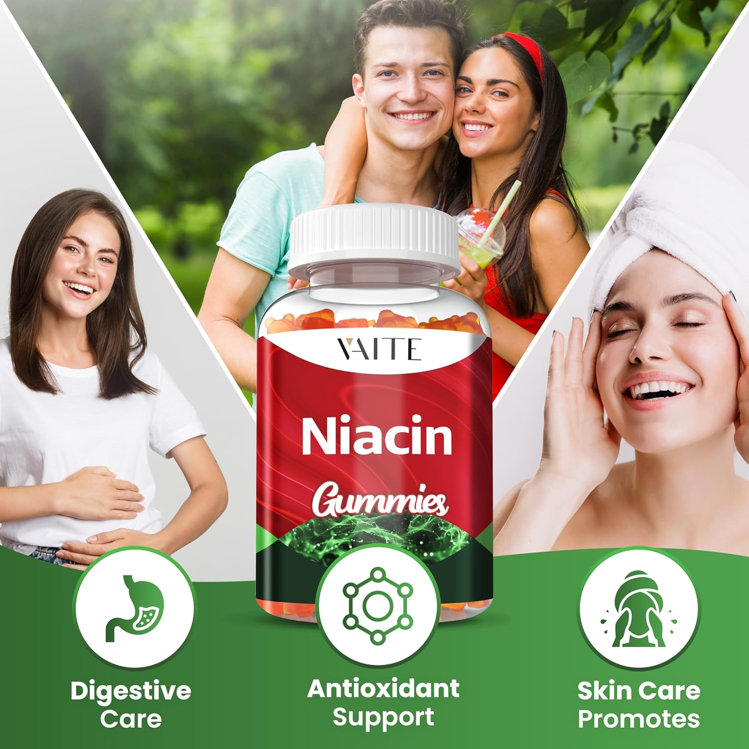 Niacin (Vitamin B3) 1000Mg Supplement &ndash; Antioxidant & Energy Support, Nicotinic Acid for Nutrient Conversion & Skin Hydration, Sugar-Free, 60 Vegan Gummies, Non-Gmo, Daily Chewable image number 3