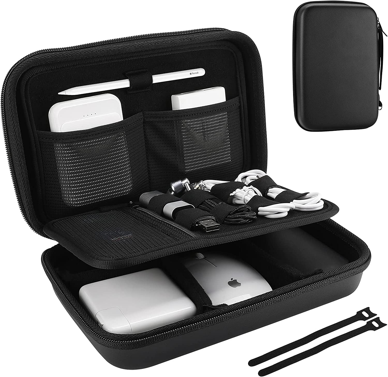 Procase Hard Travel Electronic Organizer Case for Macbook Power Adapter Chargers Cables Power Bank Apple Magic Mouse Apple Pencil USB Flash Disk SD Card Small Portable Accessories Bag &ndash;Black image number 5