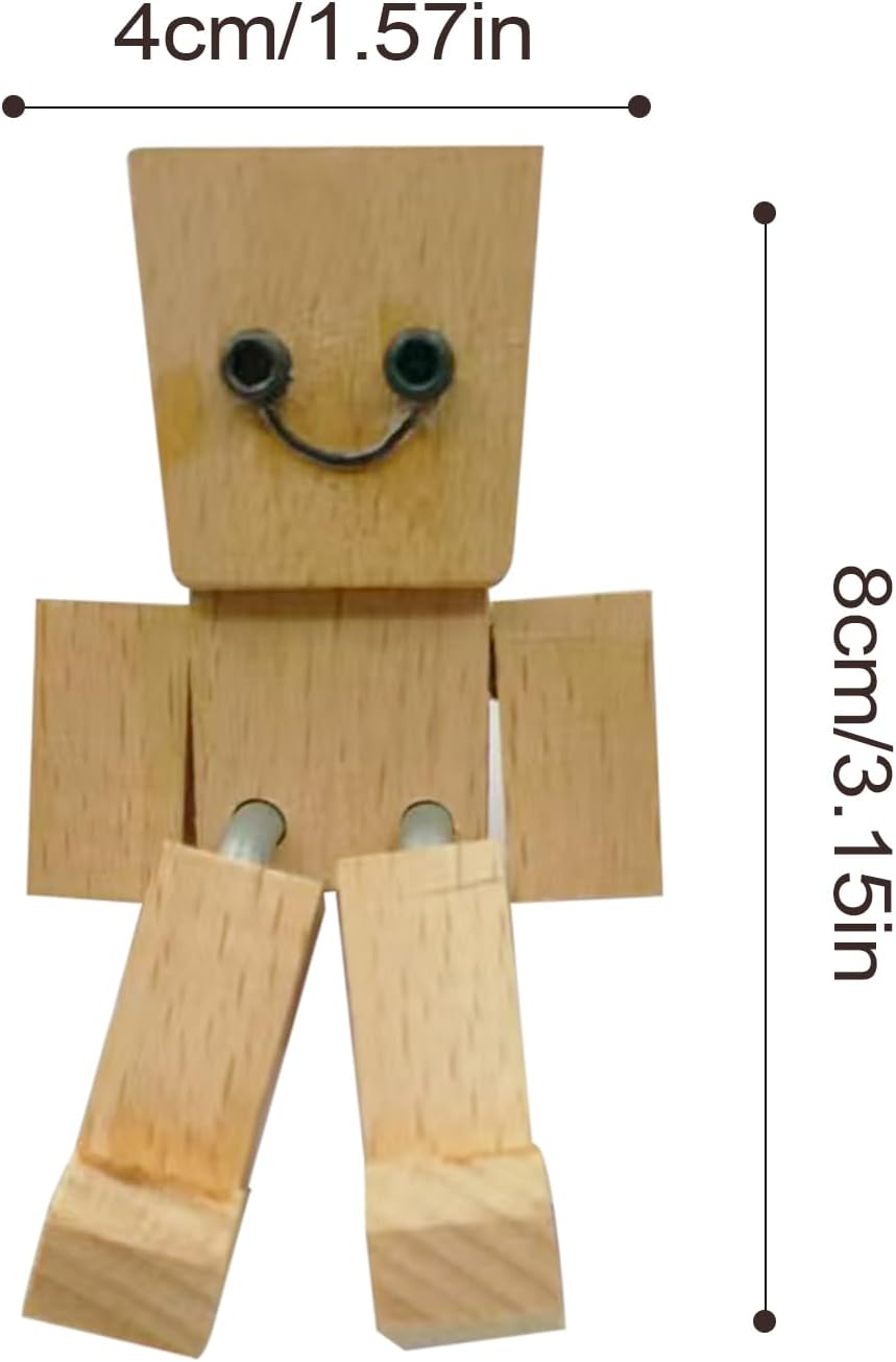 Shaking Wooden Man Figurine, 3.2Inch Shaking Feet Wooden Doll, Movable Joint Action Figure, Funny Dashboard Ornament, Car Desktop Decor, Creative Present for Friends Familys