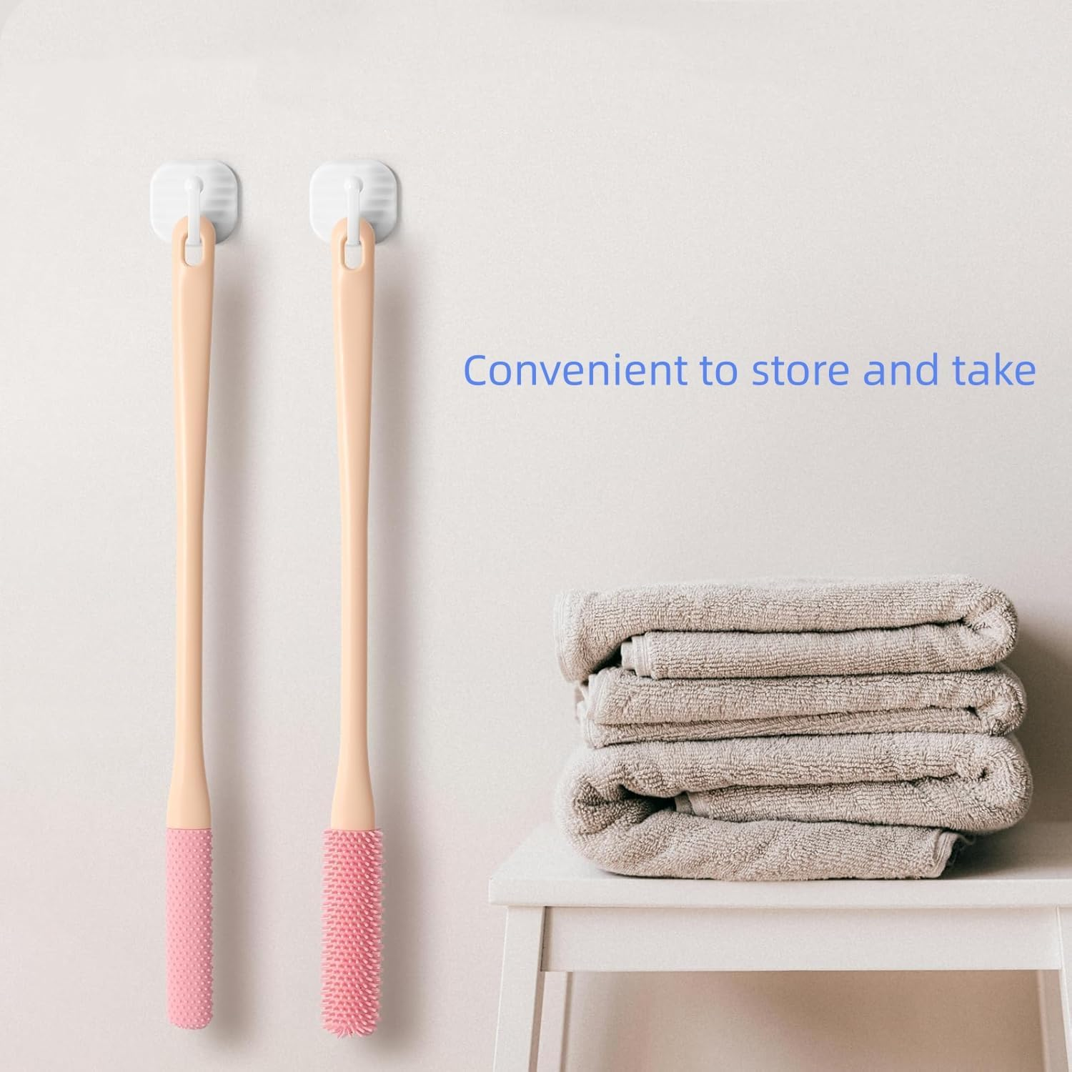 Toe Gap Cleaning Brush,Long Handle Silicone Toe Cleaning Brush Set, 40Cm Pink Dual-Sided Exfoliating and Bristle Design, 2-Piece Foot Care Kit with Wall Mount image number 3