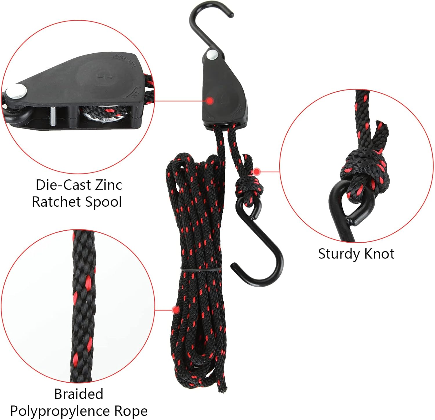 DAJAVE 4 Pack Kayak Rope Tie Downs, 1/4" X 11.8Ft Rope Tie Downs Canoe Bow and Stern Tie down Strap, Heavy Duty Adjustable Rope Clip Tie down Kayak and Canoe Accessories image number 3